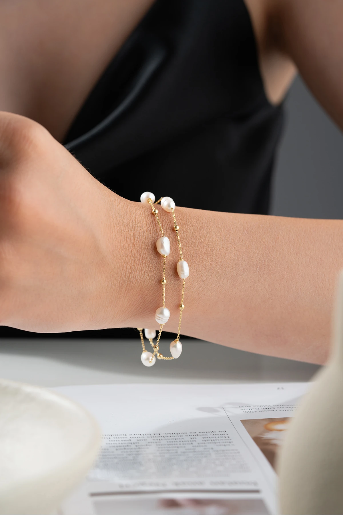 Gümüş Çift Sıra İncili Zincir Bileklik