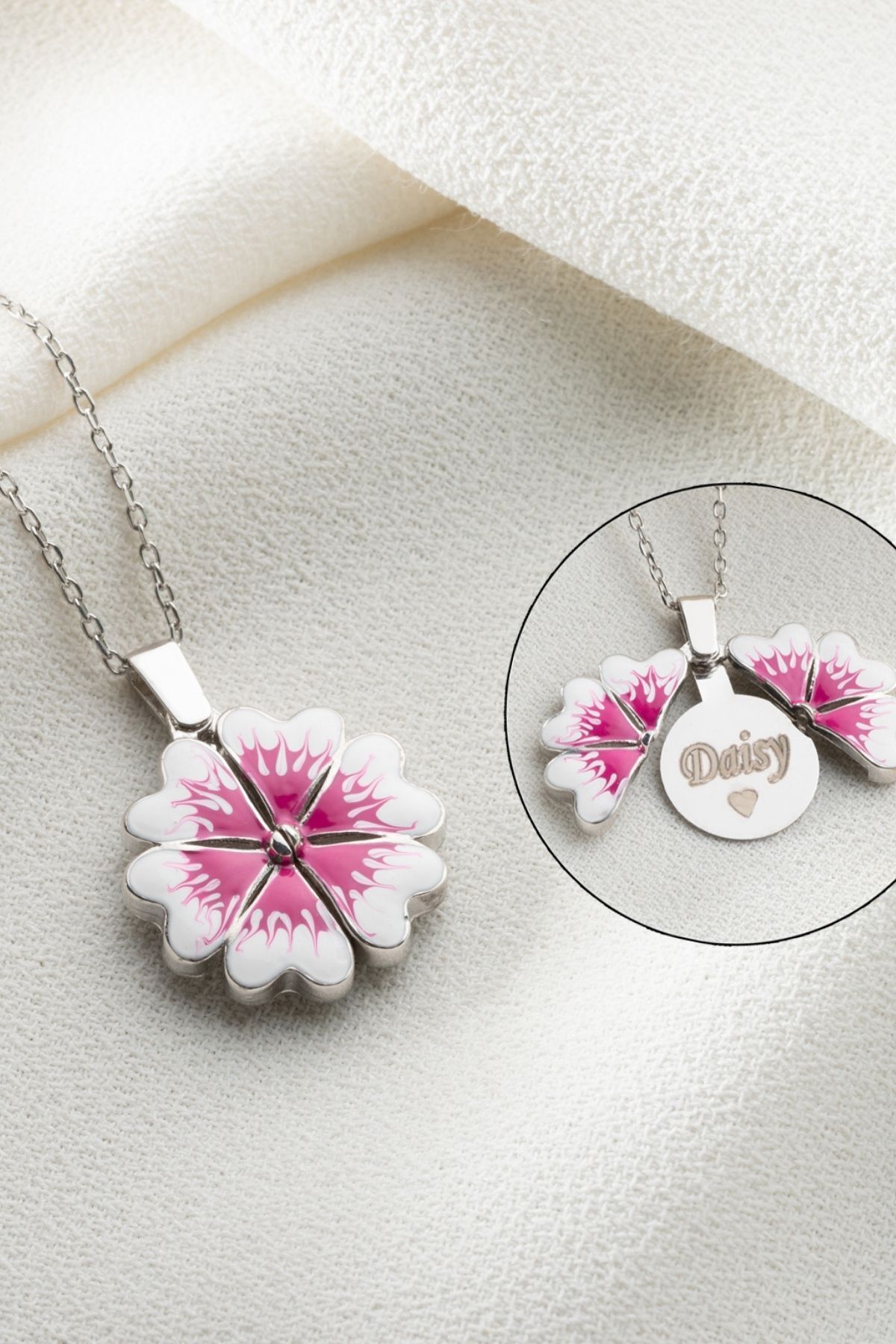 Gümüş Açılabilen İsimli Çiçek Kolye