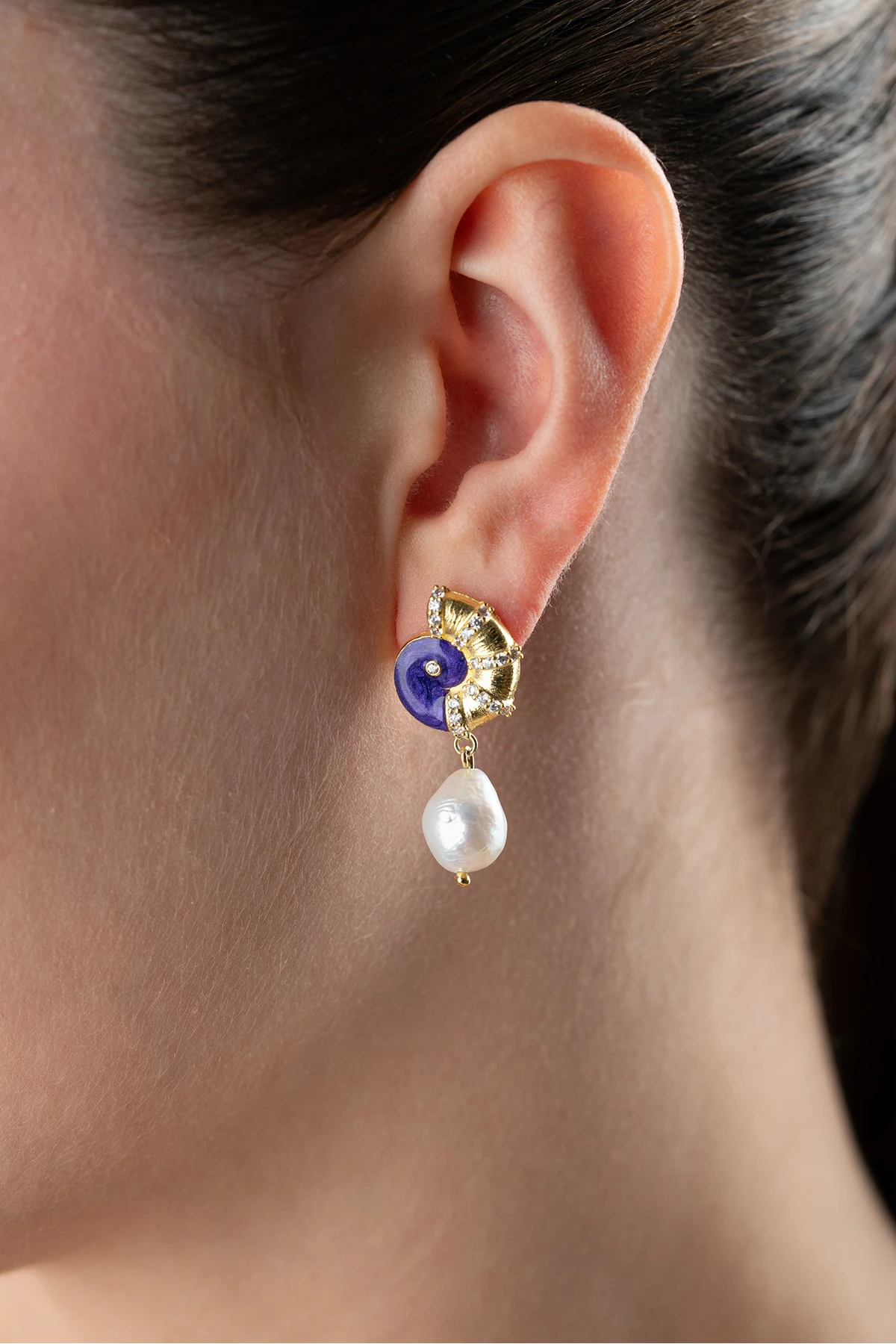 Gümüş Mor Mineli Salyangoz İncili Küpe