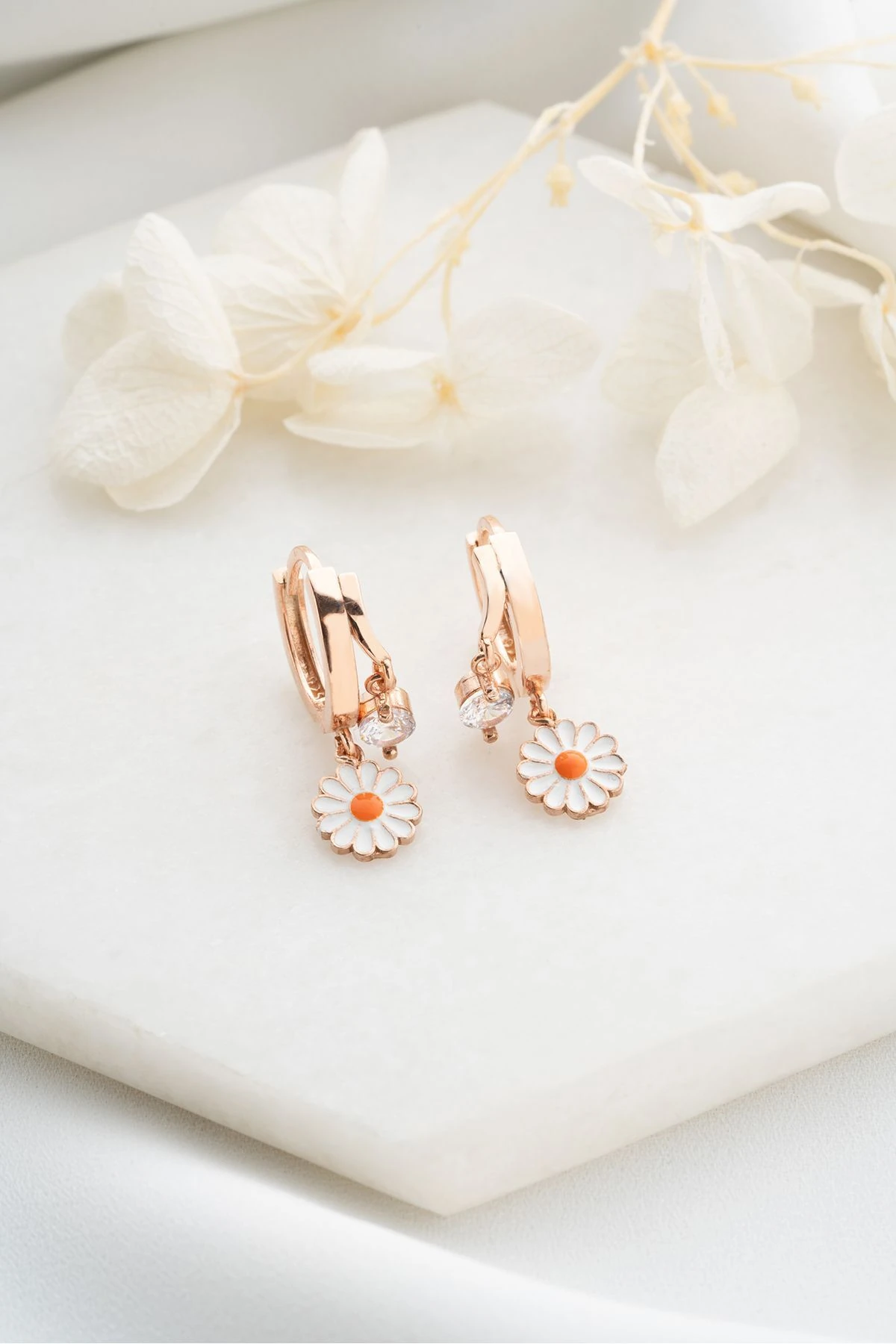 Gümüş Çift Taşlı Papatya Küpe