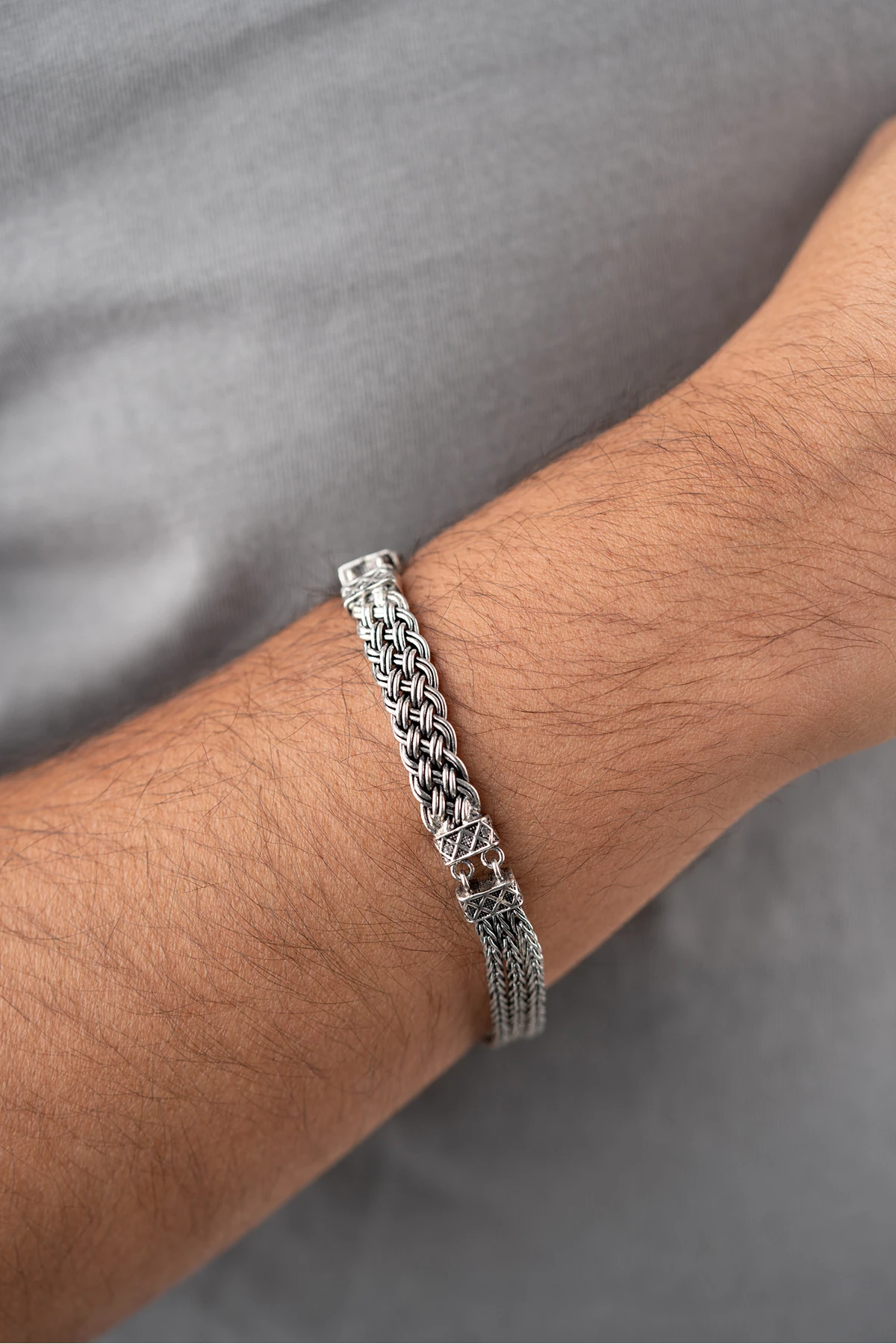 Gümüş Erkek Örgü Bileklik