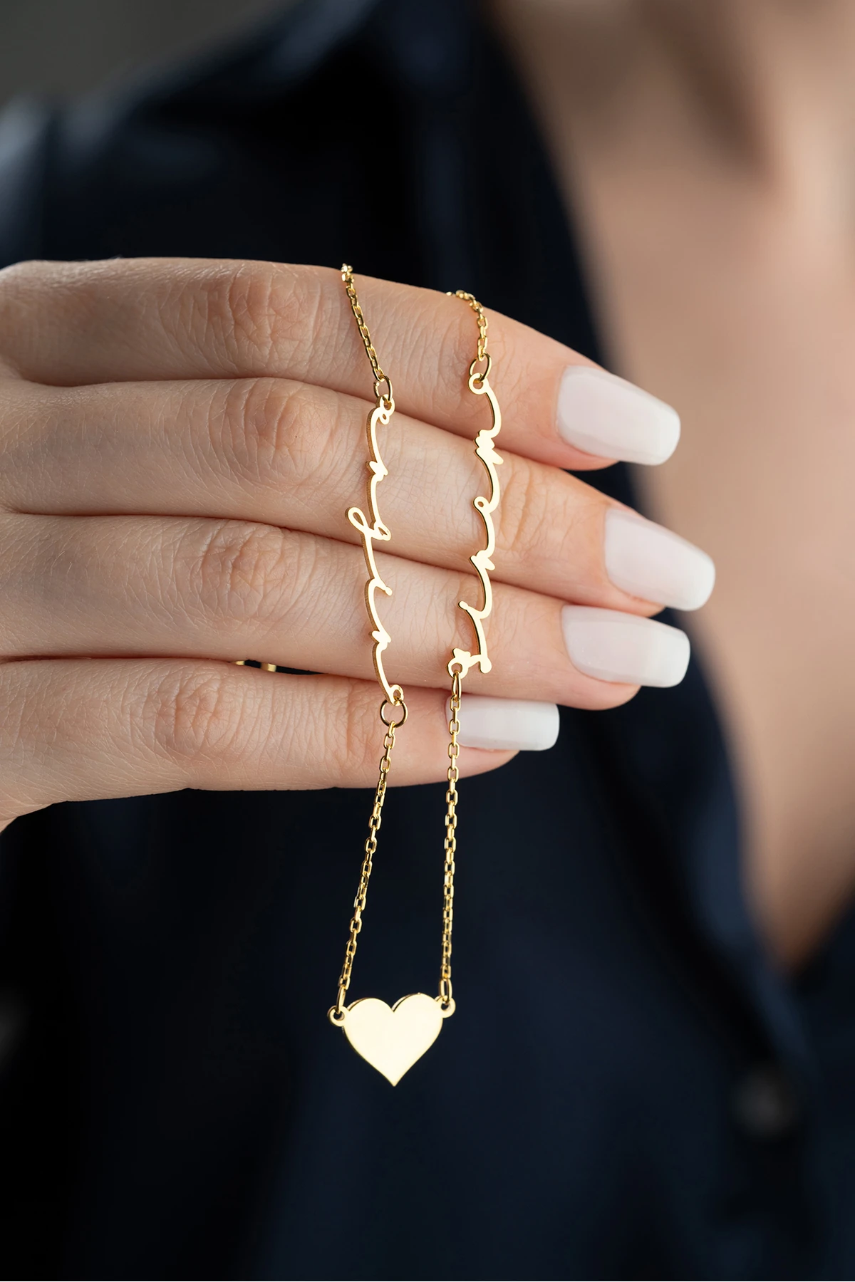 Gümüş Kişiye Özel Kalpli Çift İsimli Kolye