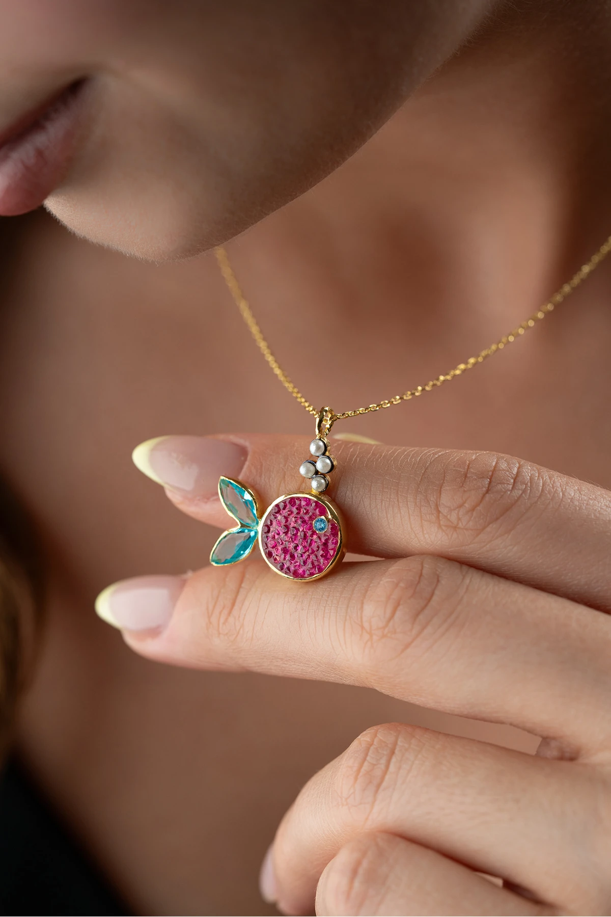 Gümüş İncili Balık Kolye