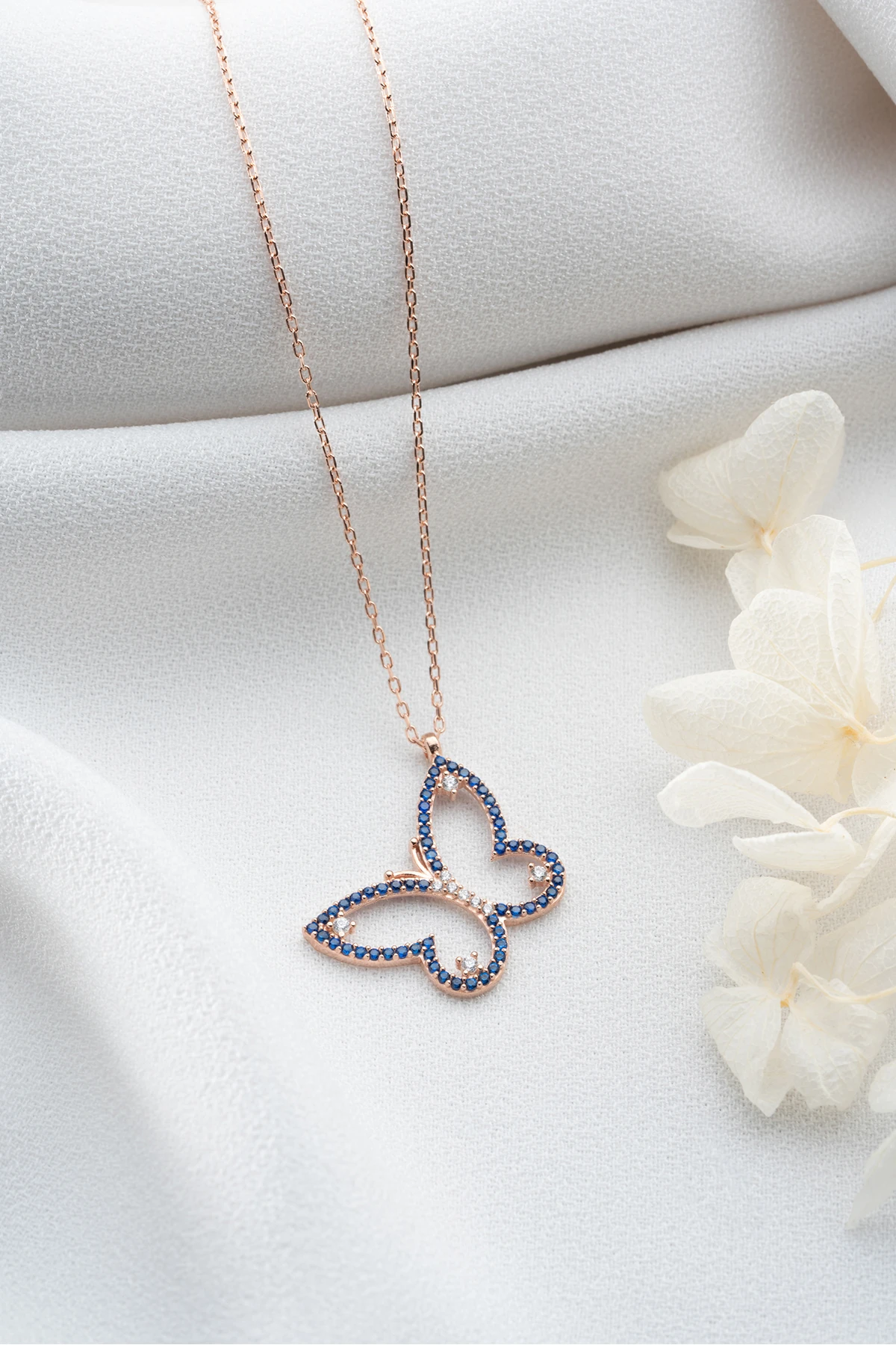 Gümüş Zirkon Taşlı Kelebek Kolye