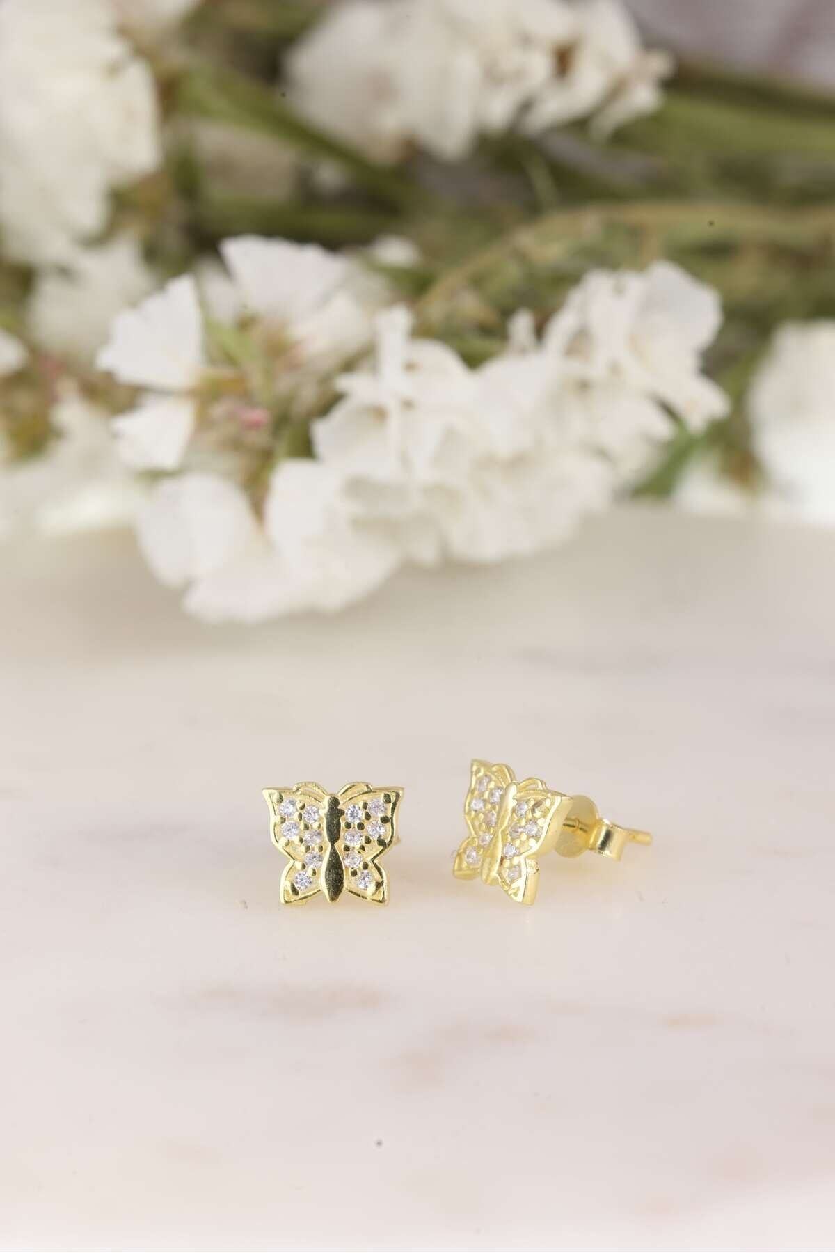 Gümüş Minik Kelebek Taşlı Küpe