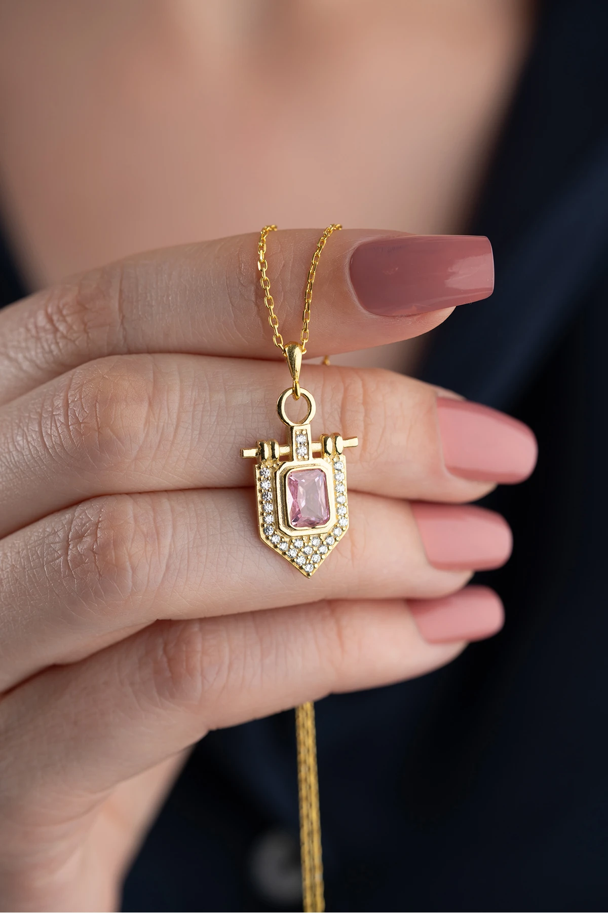 Gümüş Baget Taşlı Kolye