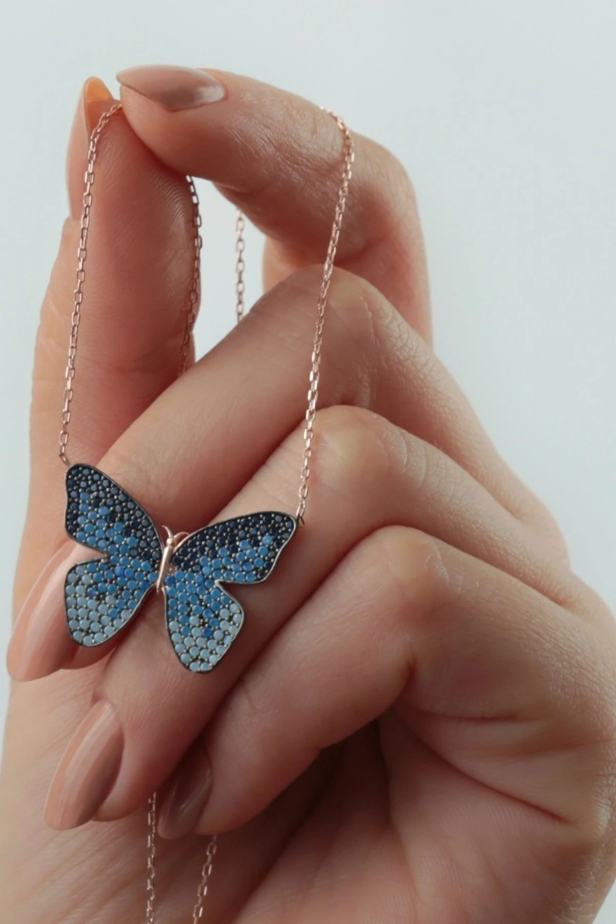 Gümüş Mavi Kelebek Kolye