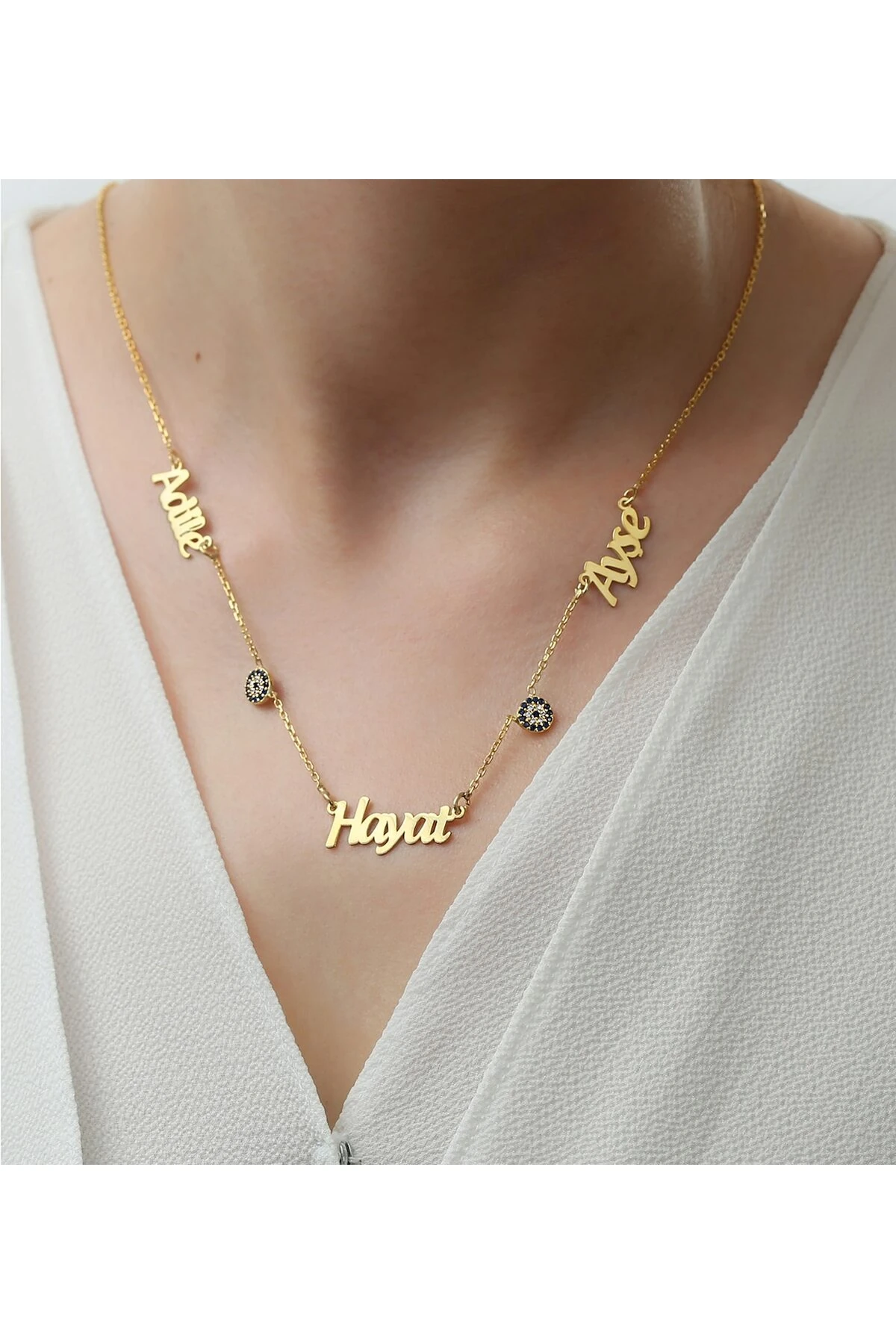 Gümüş Kişiye Özel Isimli Nazar Boncuklu Kolye