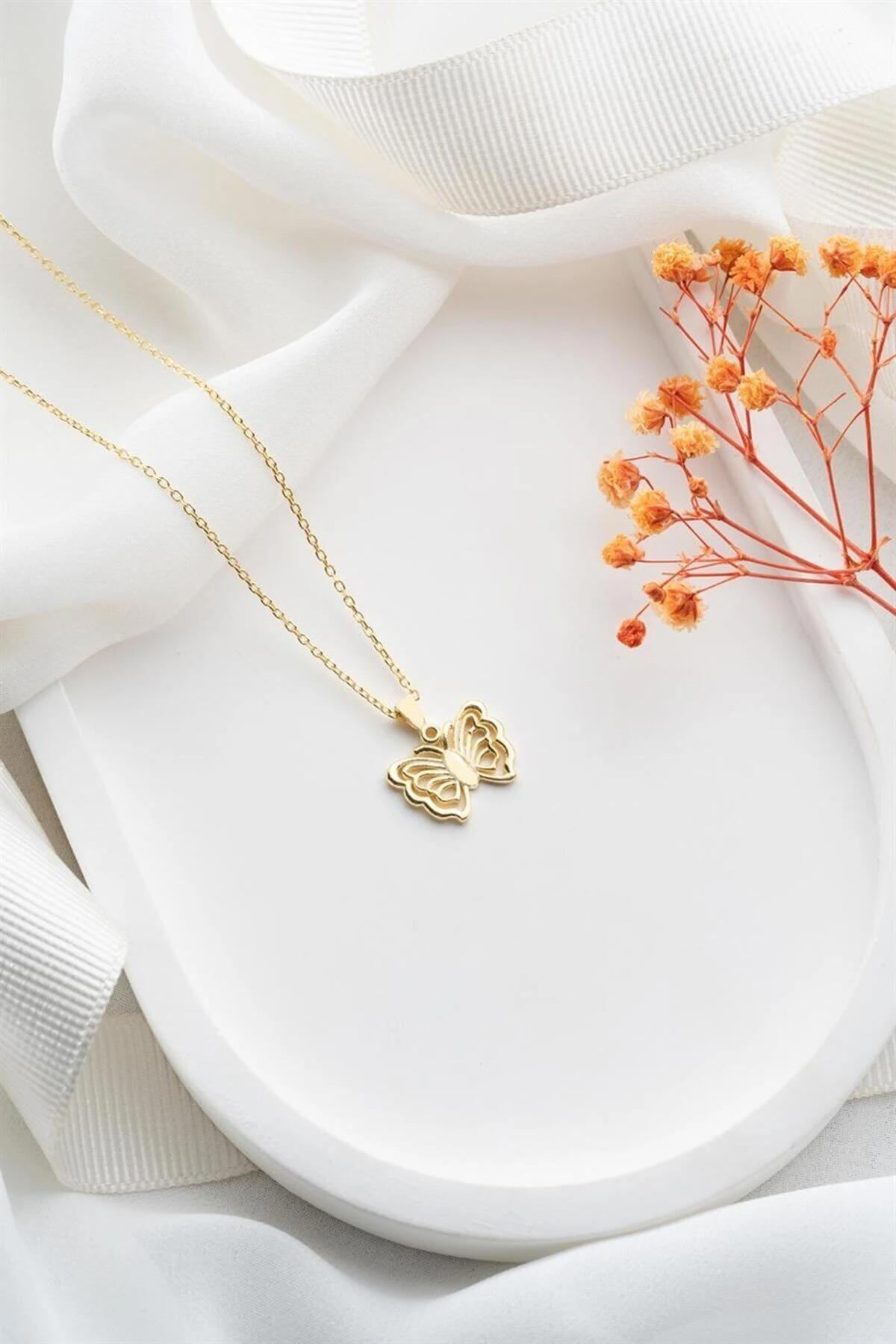 Gümüş Gold Kelebek Kolye