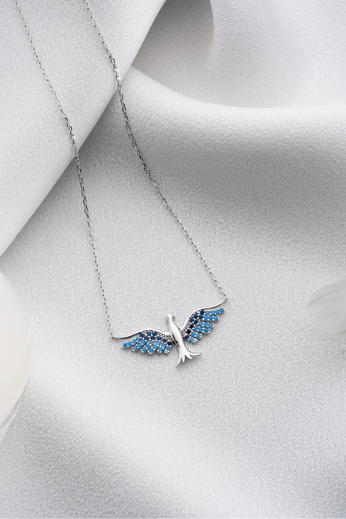 Gümüş Zirkon Taşlı Anka Kuşu Kolye