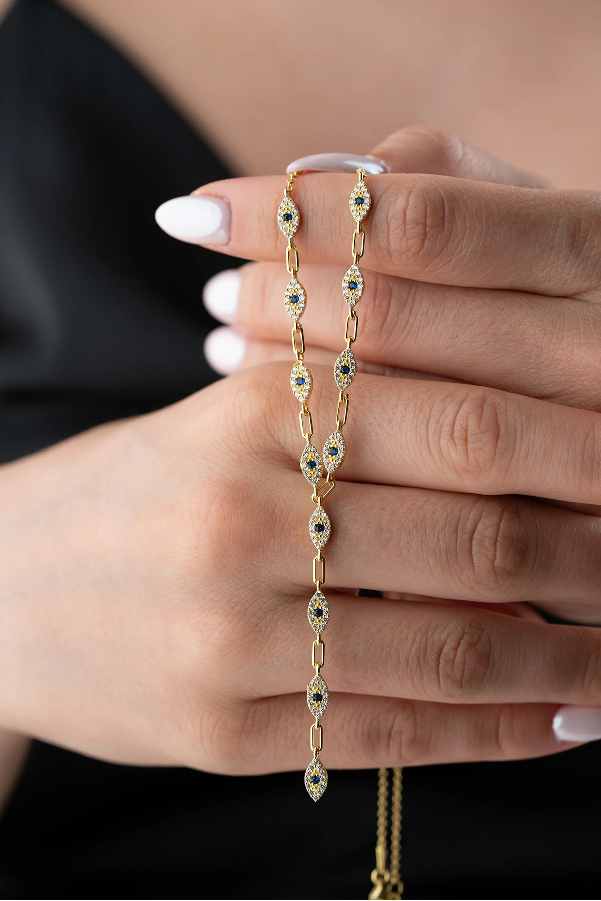 Gümüş Taşlı Y Zincir Göz Kolye