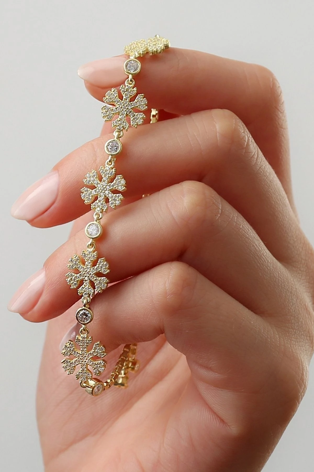 Gold 3'lü Kar Tanesi Gümüş Bileklik