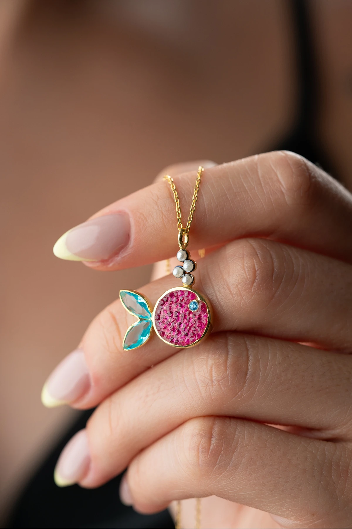 Gümüş İncili Balık Kolye