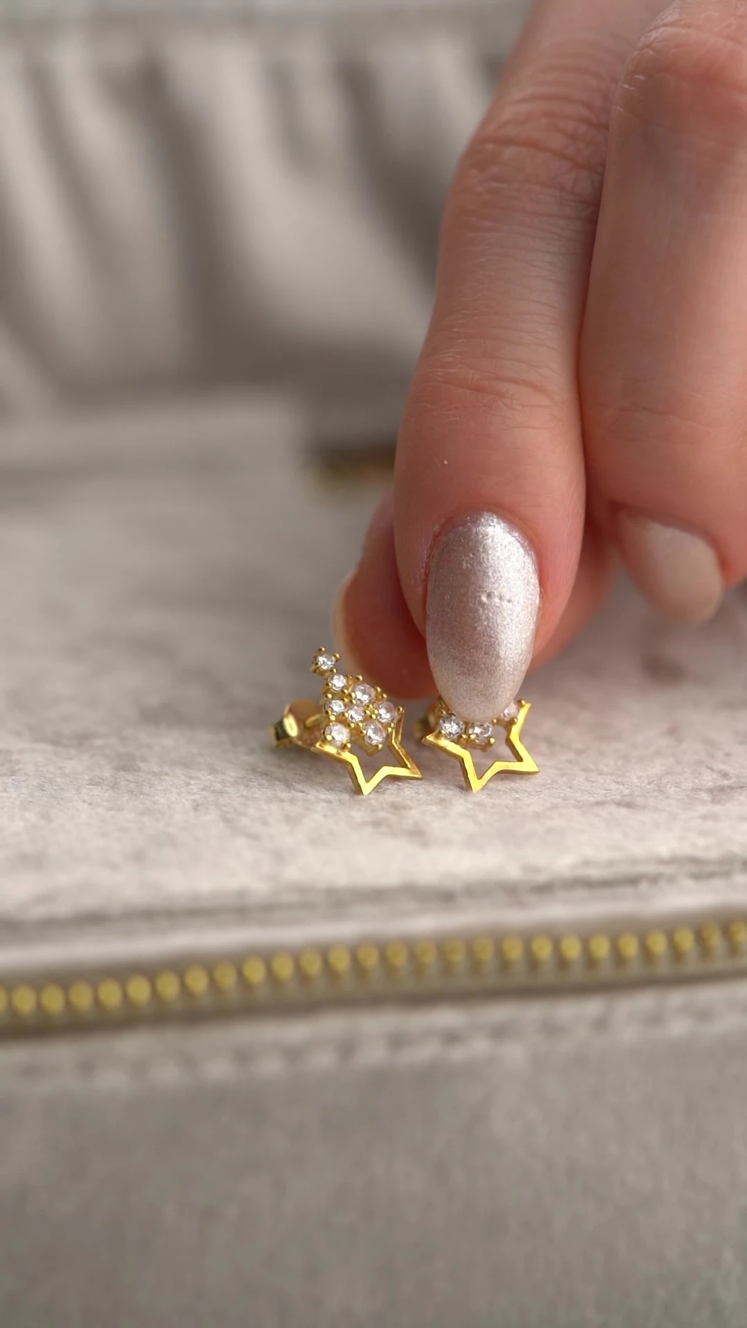 Gümüş Gold Zirkon Taşlı Yıldız Küpe