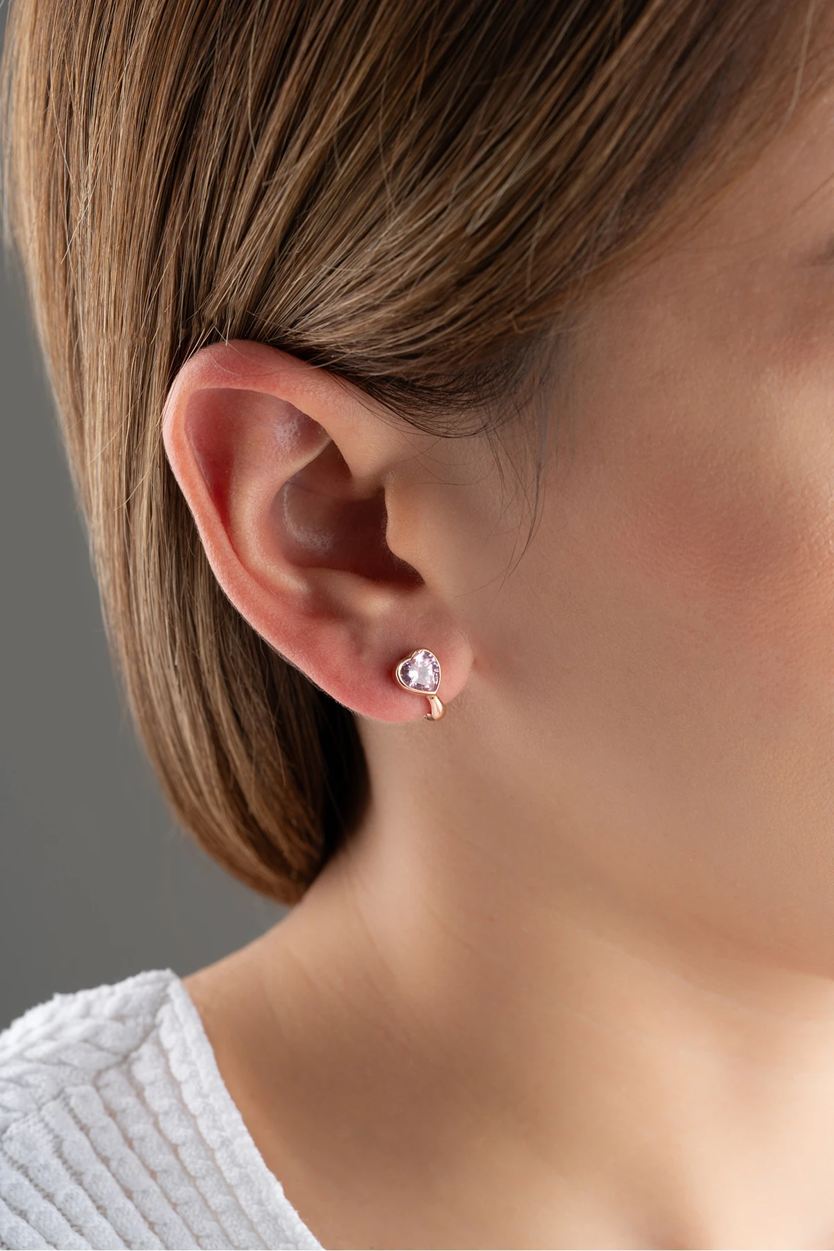 Gümüş Rose Kalp Minik Küpe