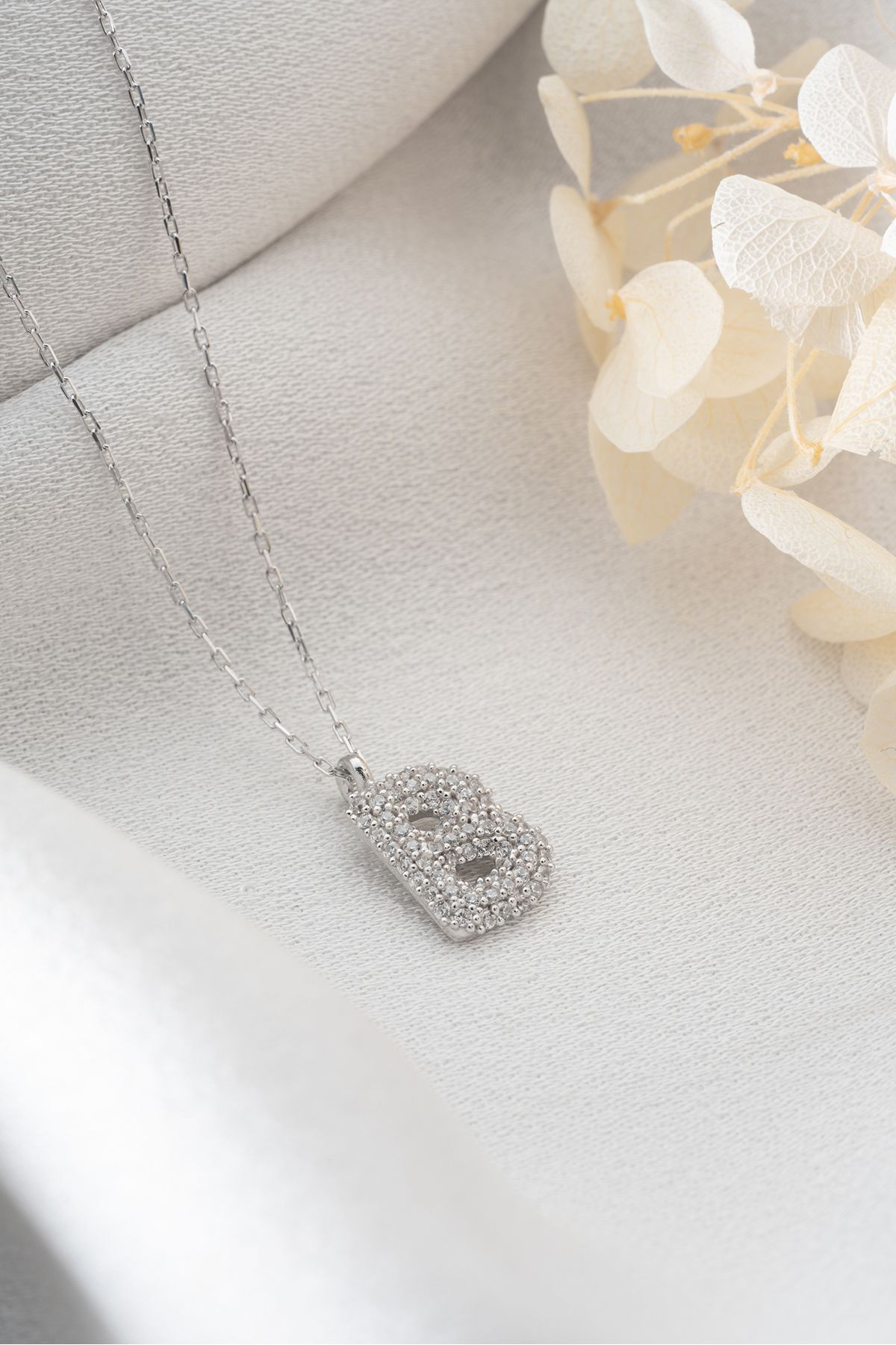 Gümüş Zirkon Taşlı Balon Harf Kolye