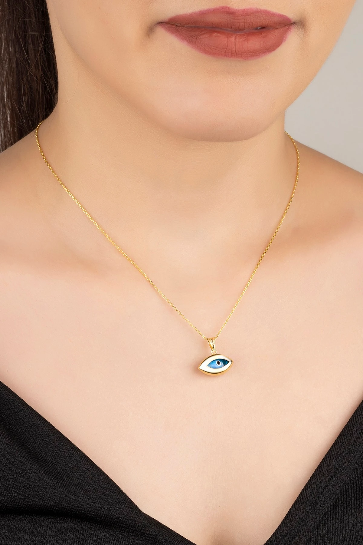 Gümüş Gold Göz Nazar Kolye