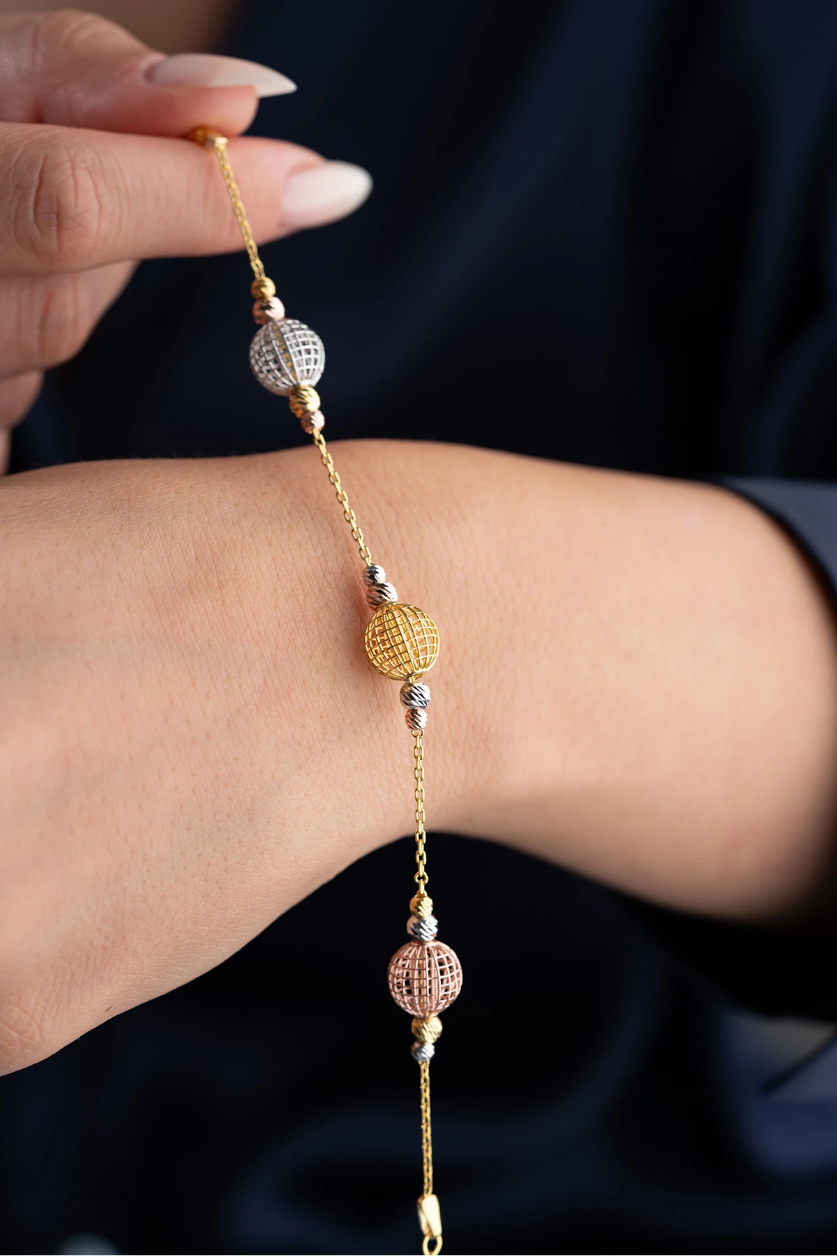 Gümüş 3 Renk Kafes Dorika Bileklik