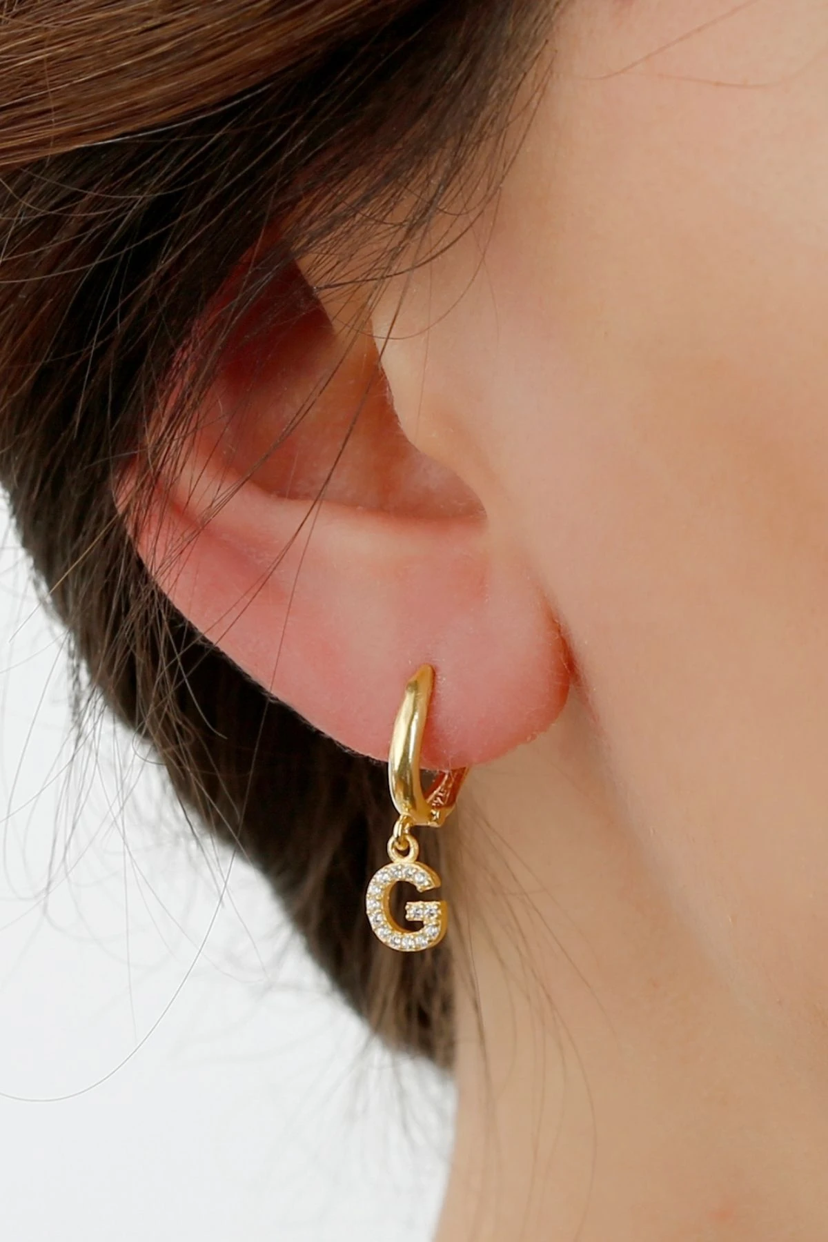 Gümüş Gold Kişiye Özel Harfli Küpe