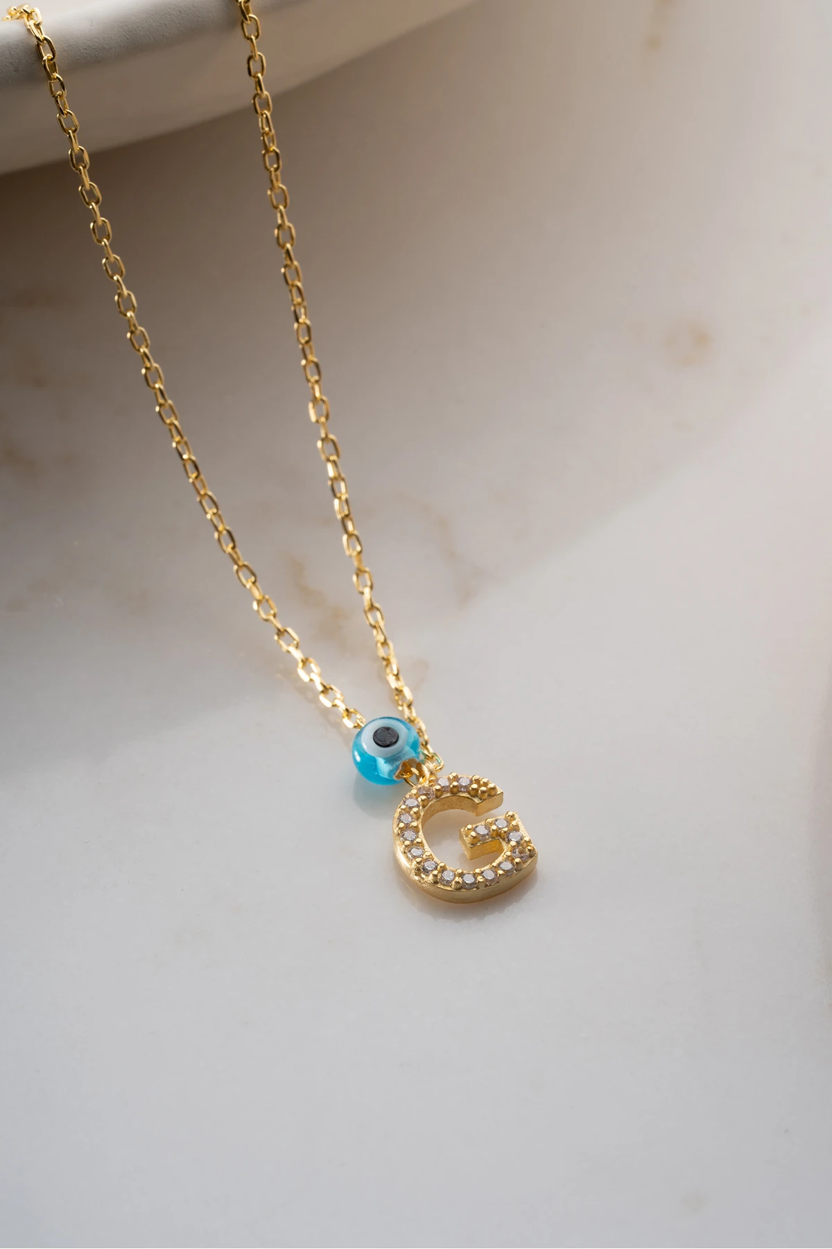 Gümüş Taşlı Harf Kolye