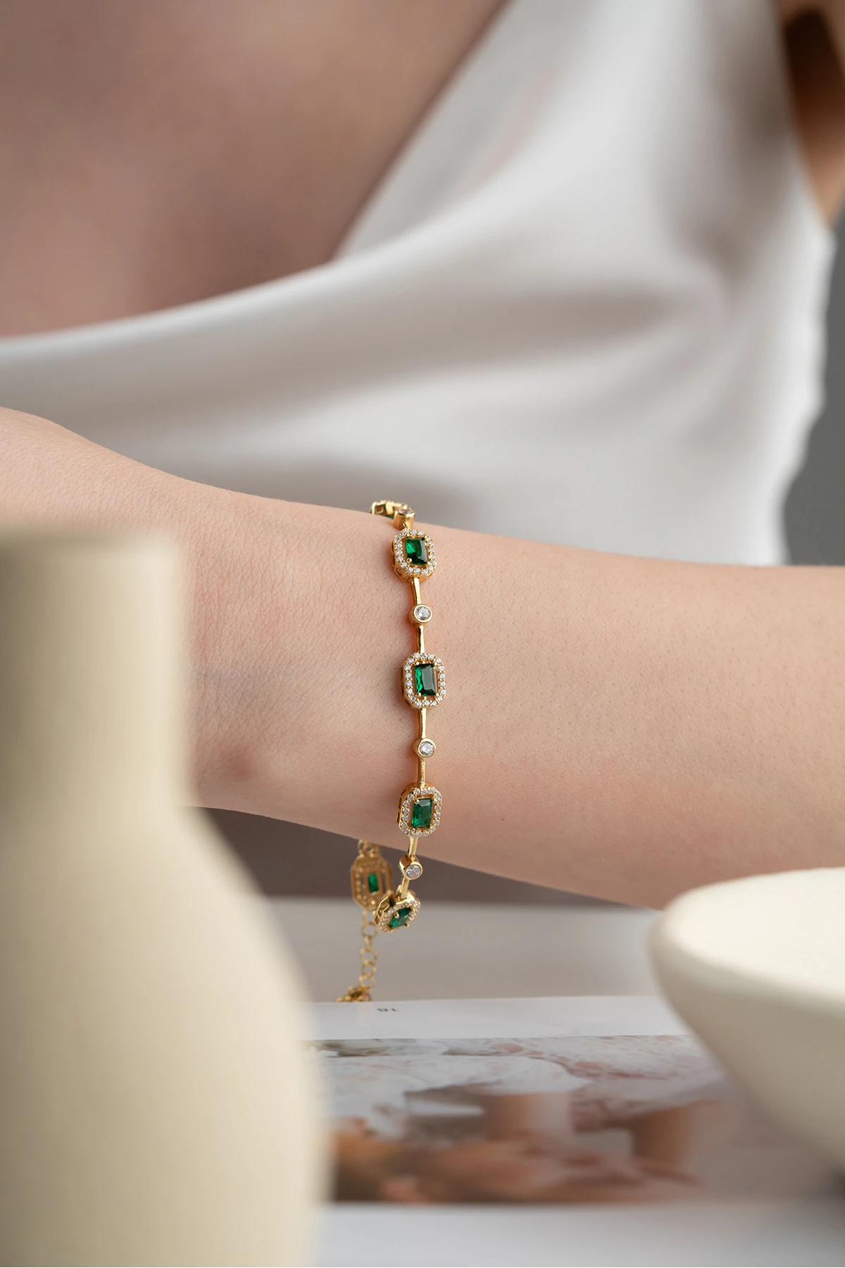 Gümüş Baget Zümrüt Model Bileklik