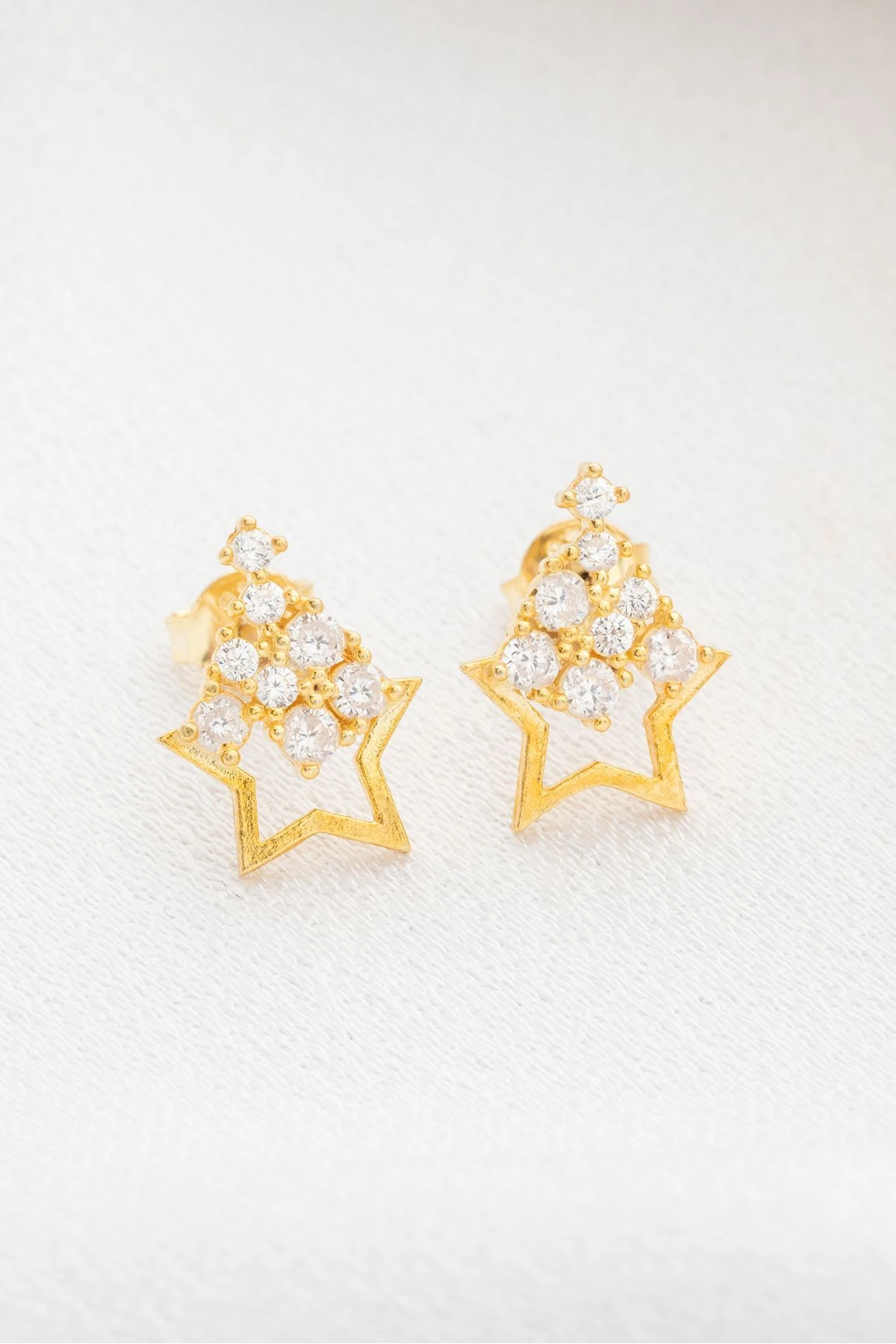 Gümüş Gold Zirkon Taşlı Yıldız Küpe