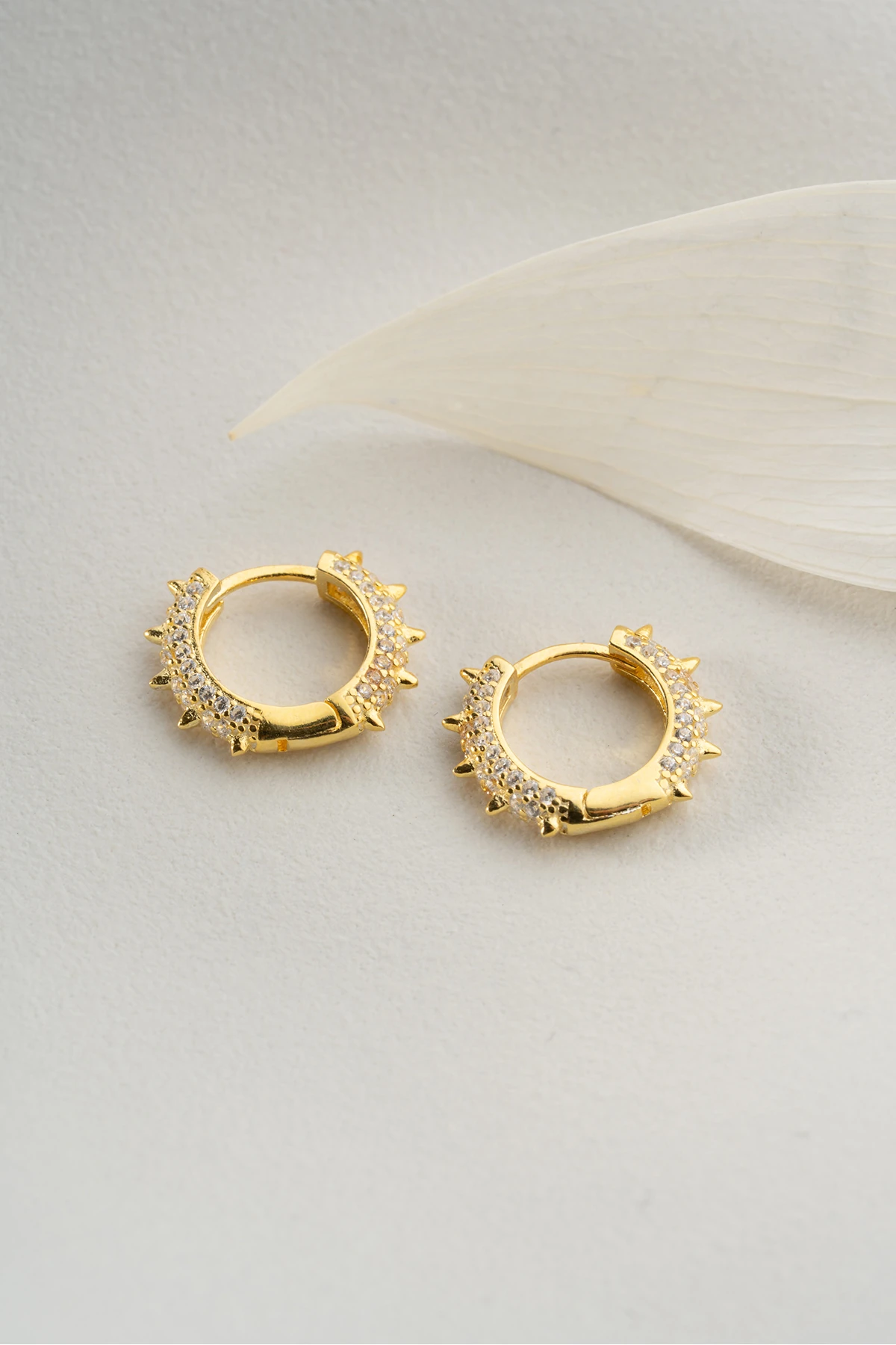 Gümüş Gold Zirkon Taşlı Halka Küpe