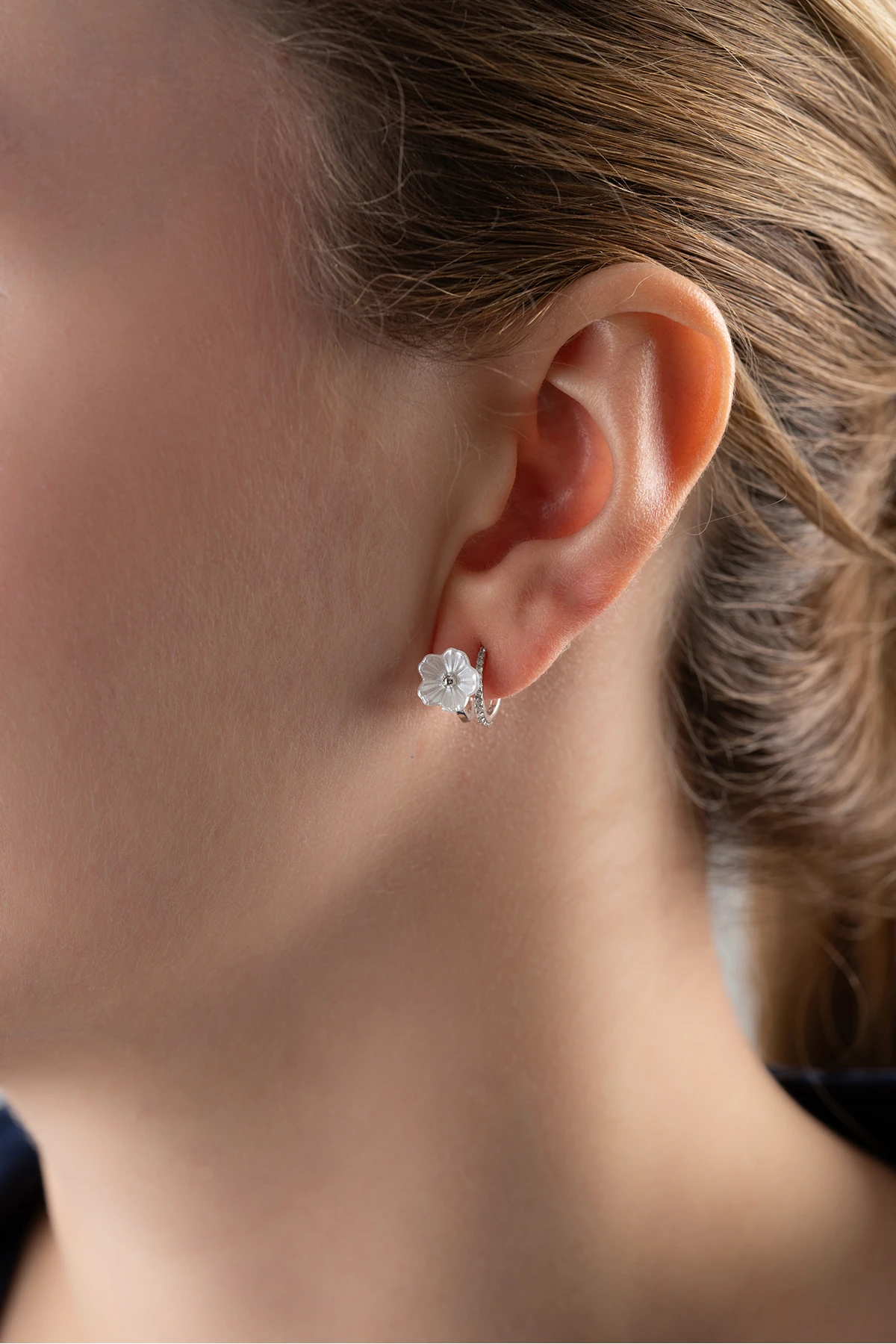 Gümüş Sedefli Çiçek Küpe