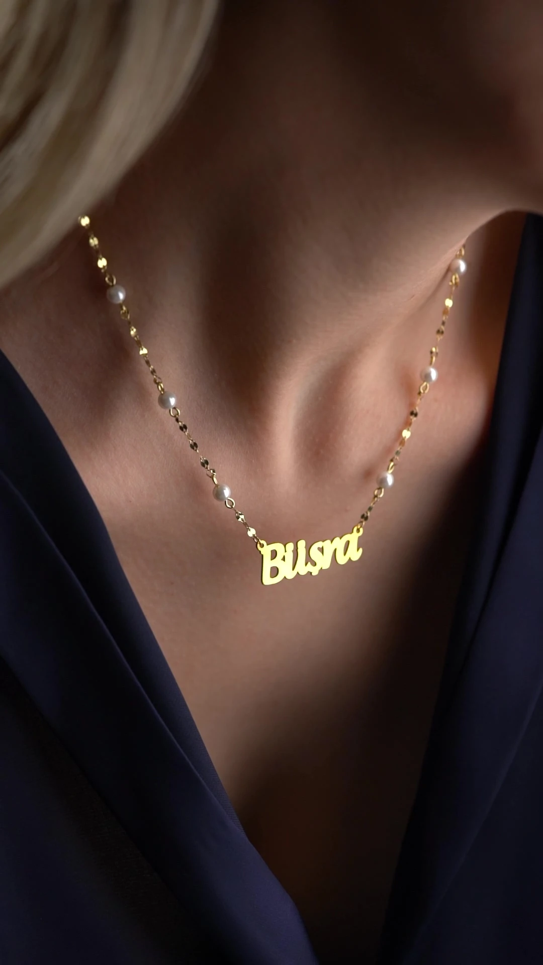 Gümüş İncili İsimli Kişiye Özel Kolye