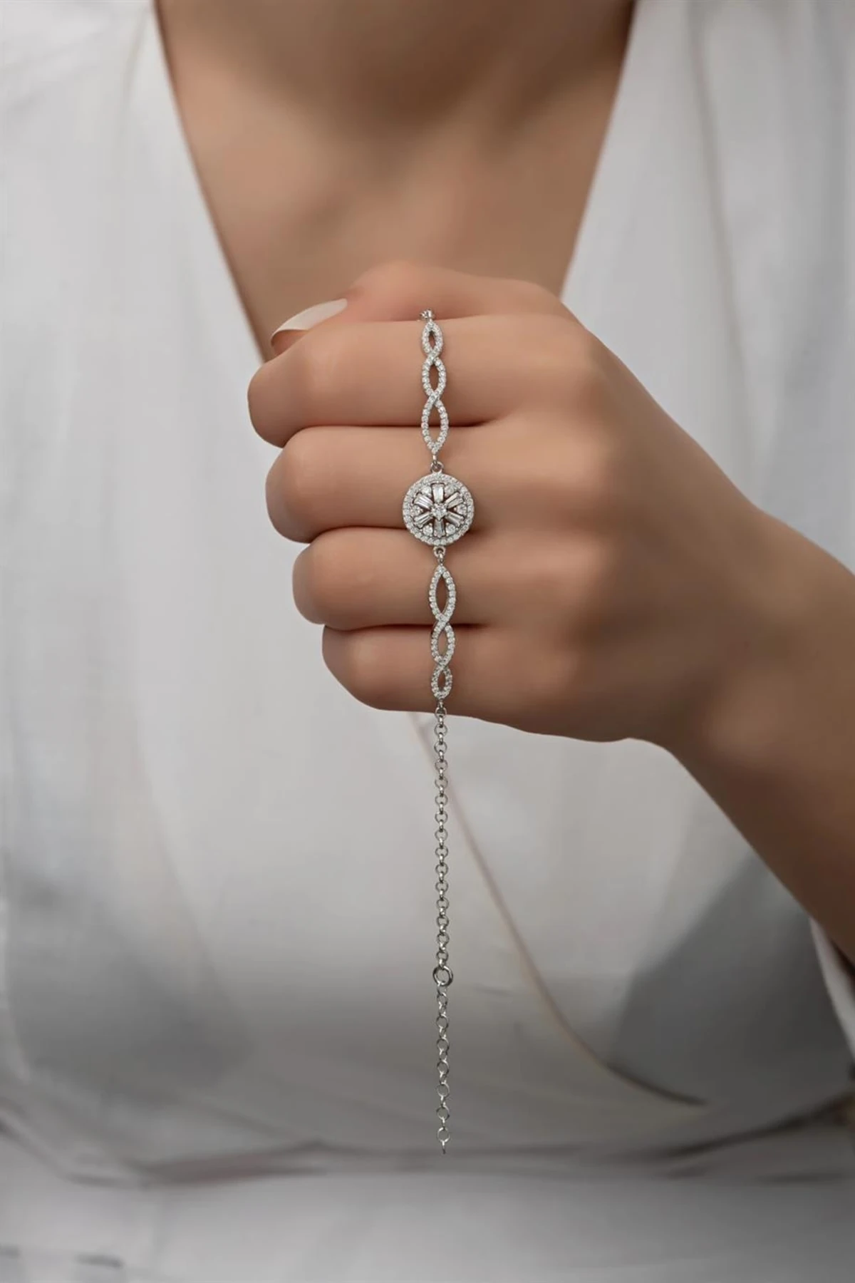 Gümüş Baget Taşlı Bileklik