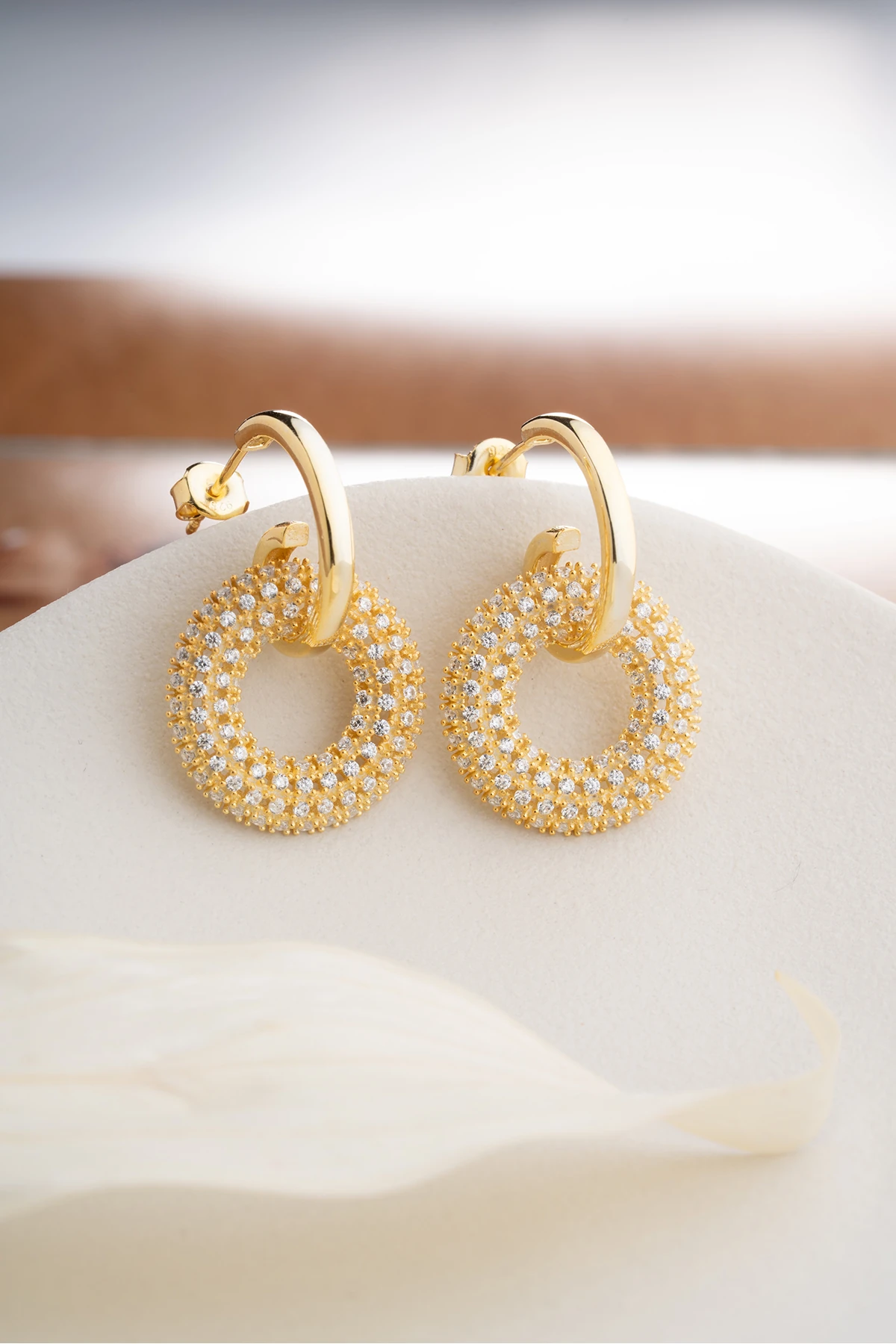 Gümüş Taşlı Çift Halka Küpe