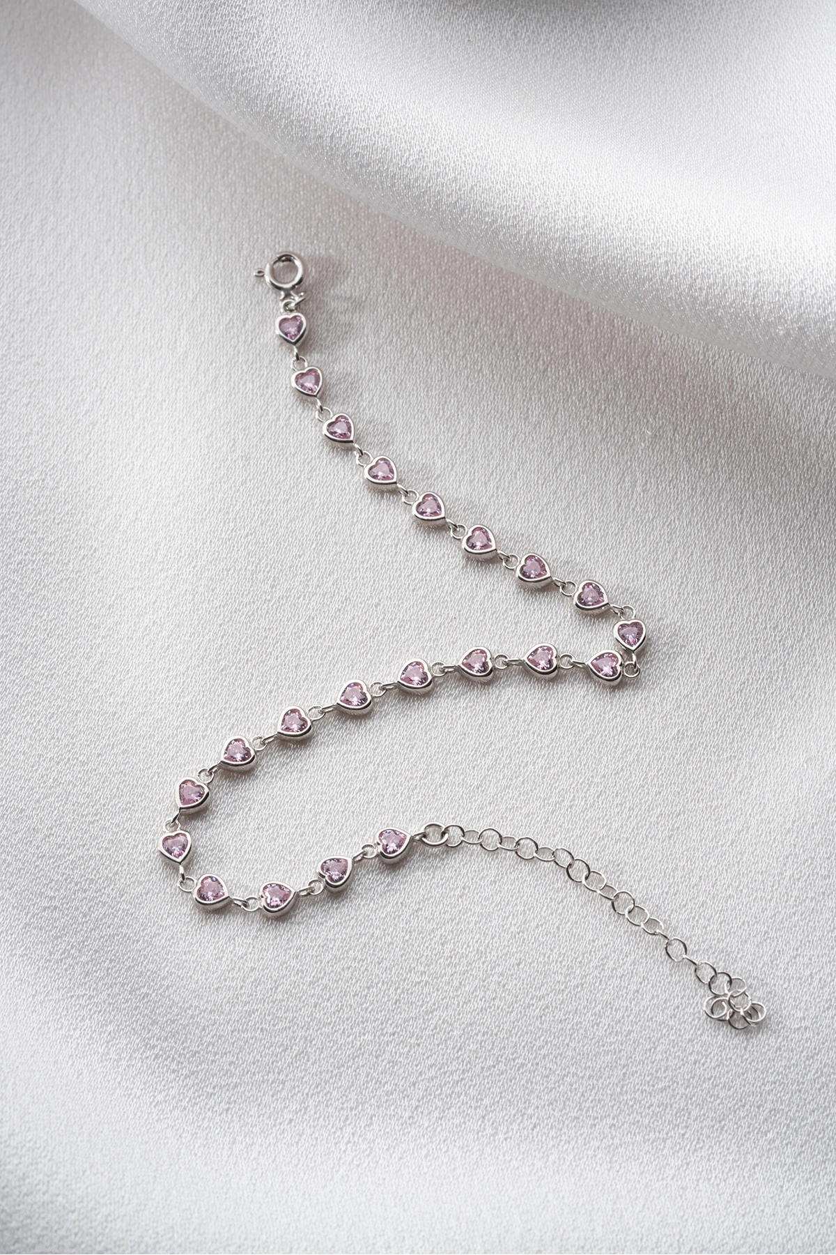 Gümüş Kalpli Pembe Su Yolu Bileklik