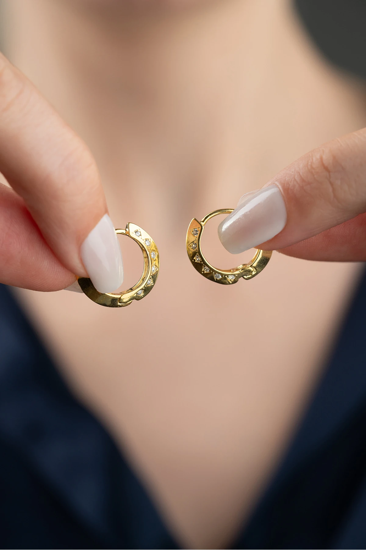 Gümüş Gold Zirkon Taşlı Halka Küpe