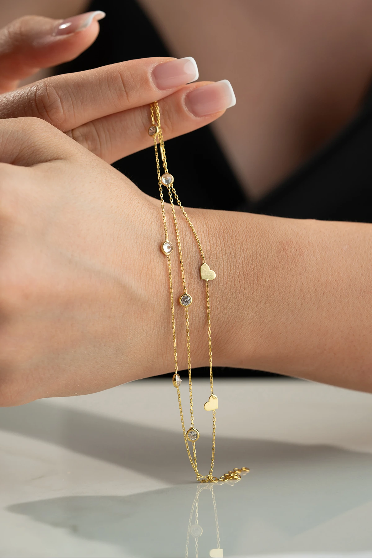 Gümüş Kalpli Taşlı Bileklik