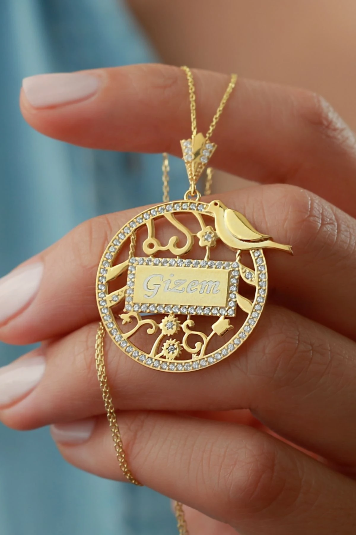 Gümüş Isimli Kuşlu Kolye