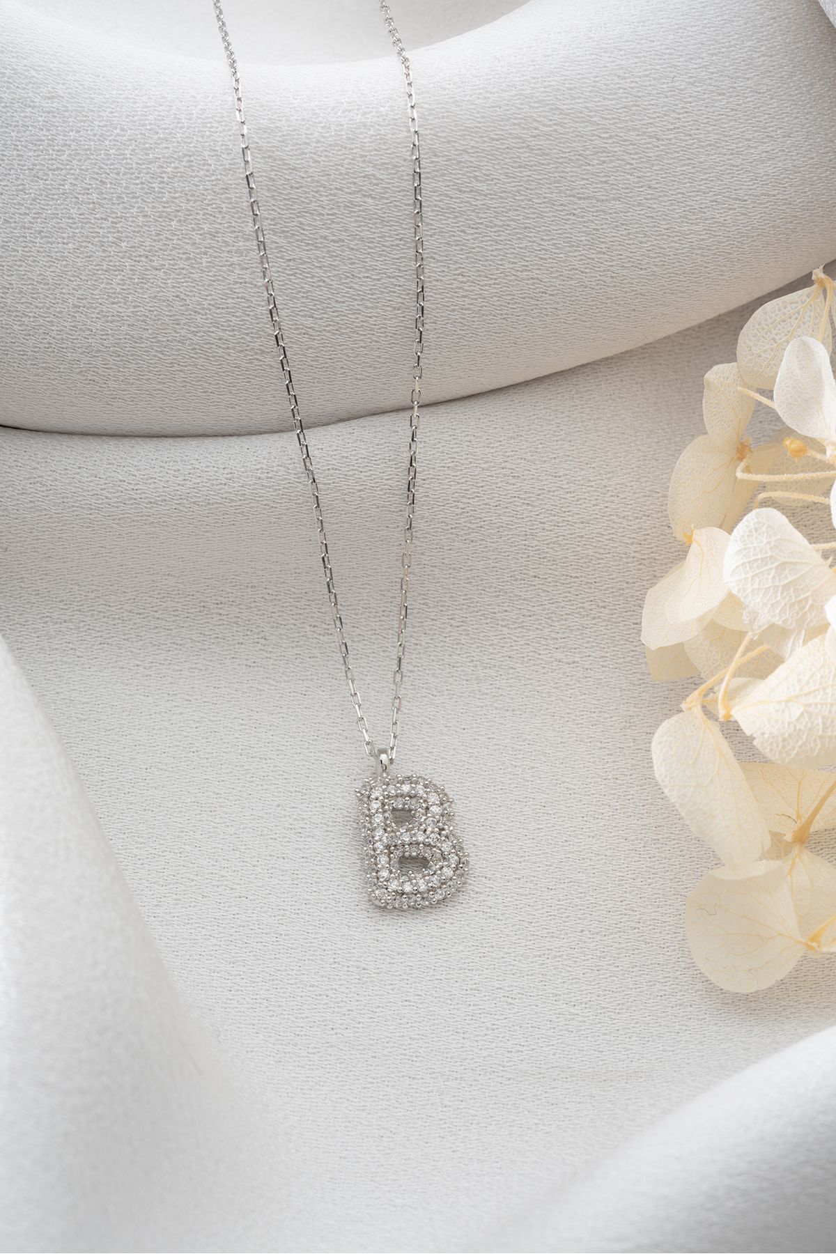 Gümüş Zirkon Taşlı Balon Harf Kolye