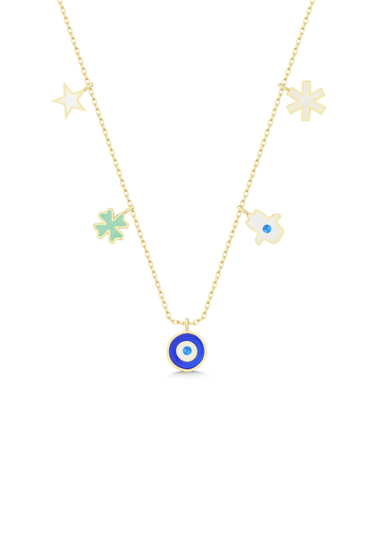 Gümüş Gold Mineli Şans Kolye