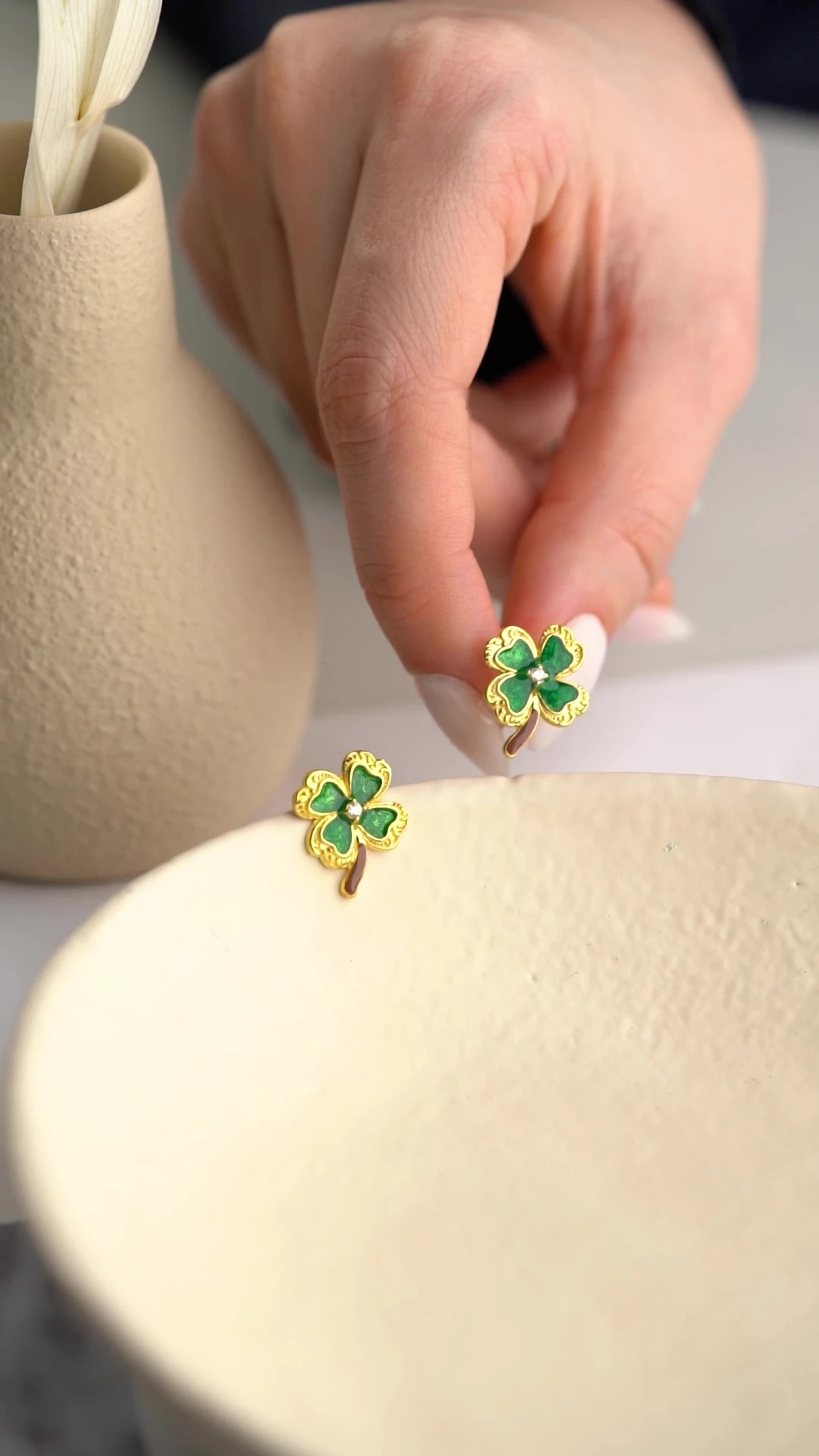 Gümüş Gold Mineli Yonca Küpe