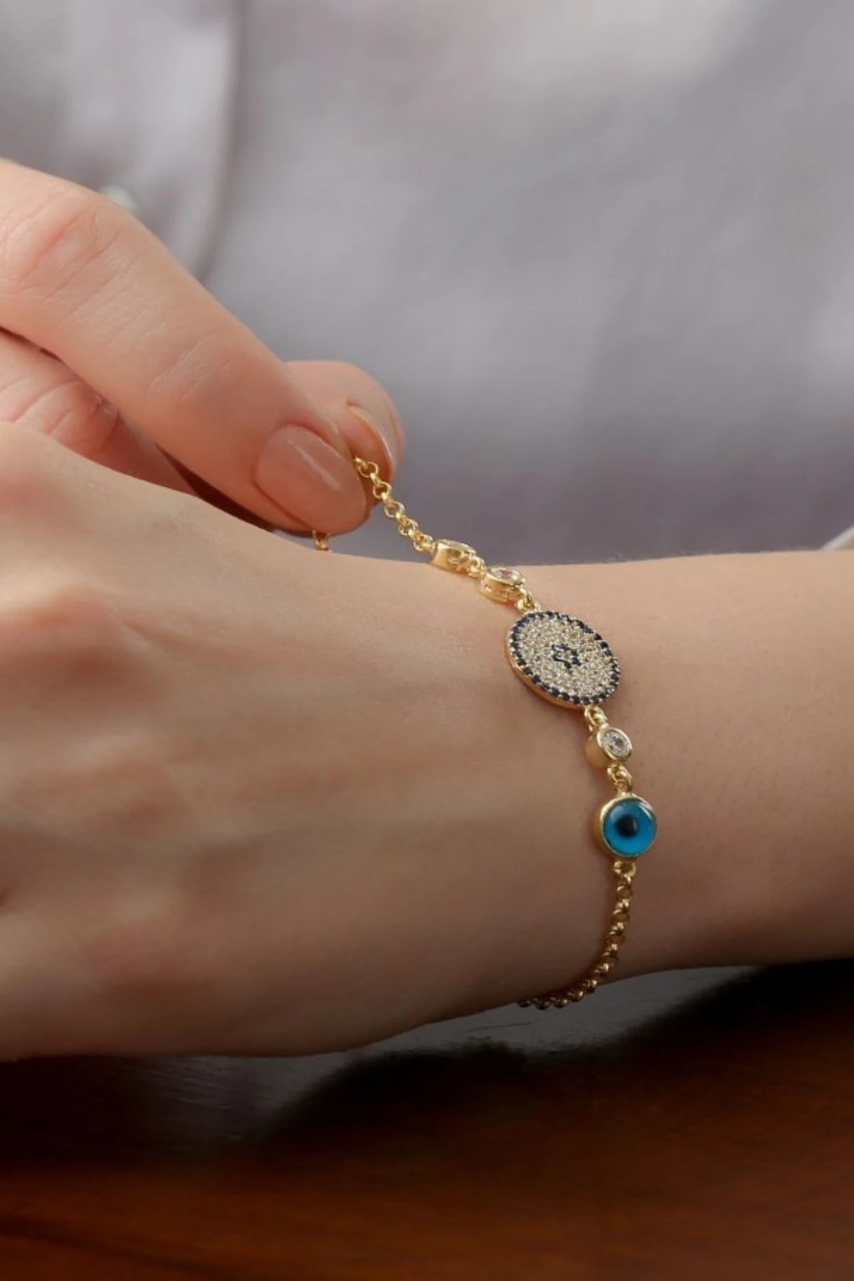 Gümüş Nazar Boncuklu Bileklik