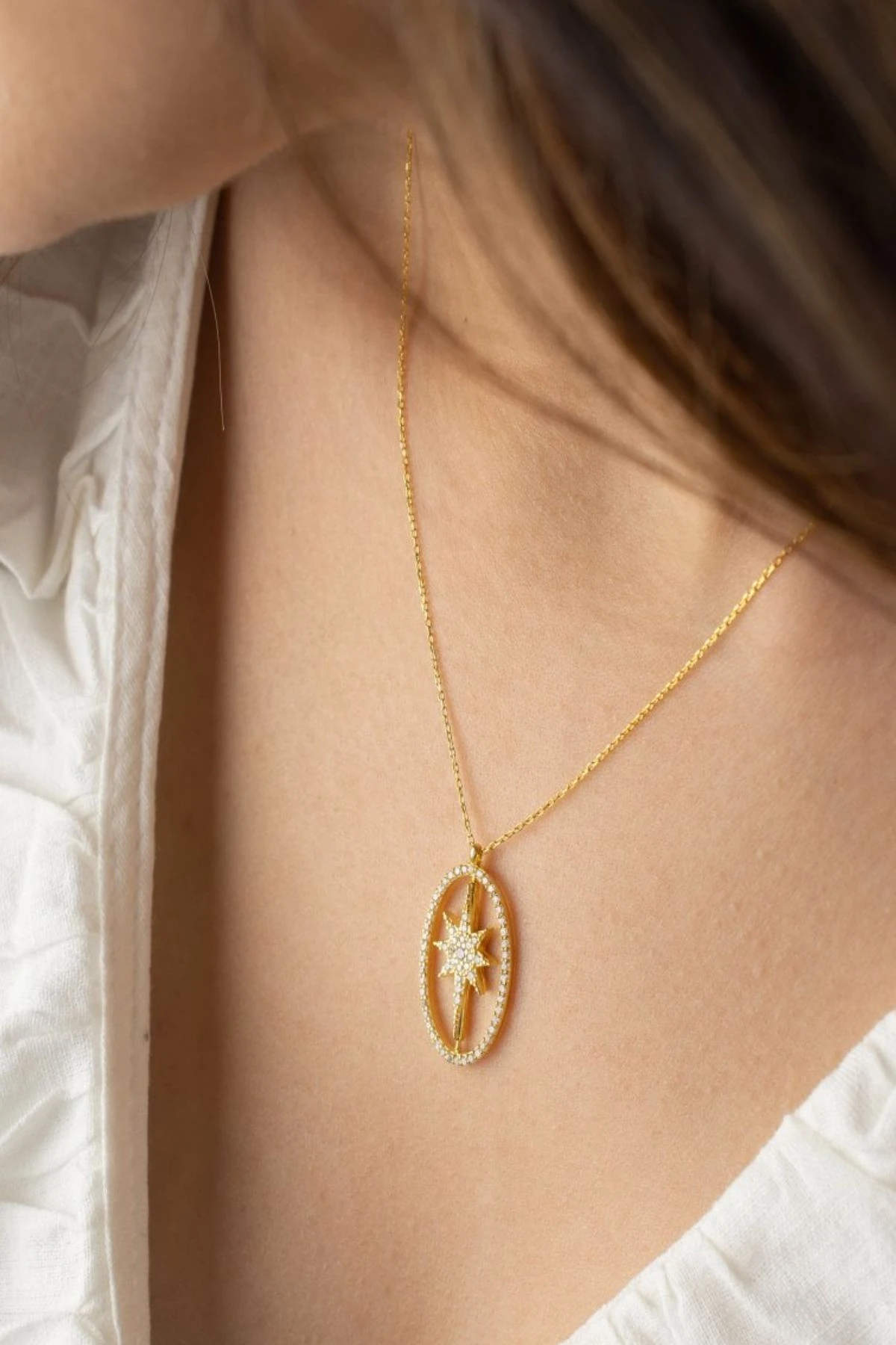 Gümüş Çift Taraflı Kutup Yıldızı Dönence Kolye