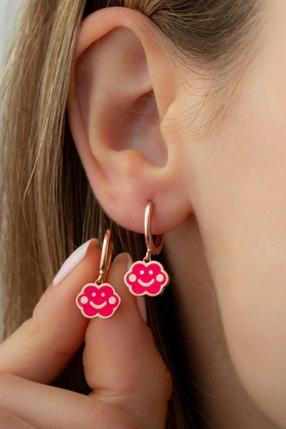 Gümüş Rose Fuşya Bulut Küpe