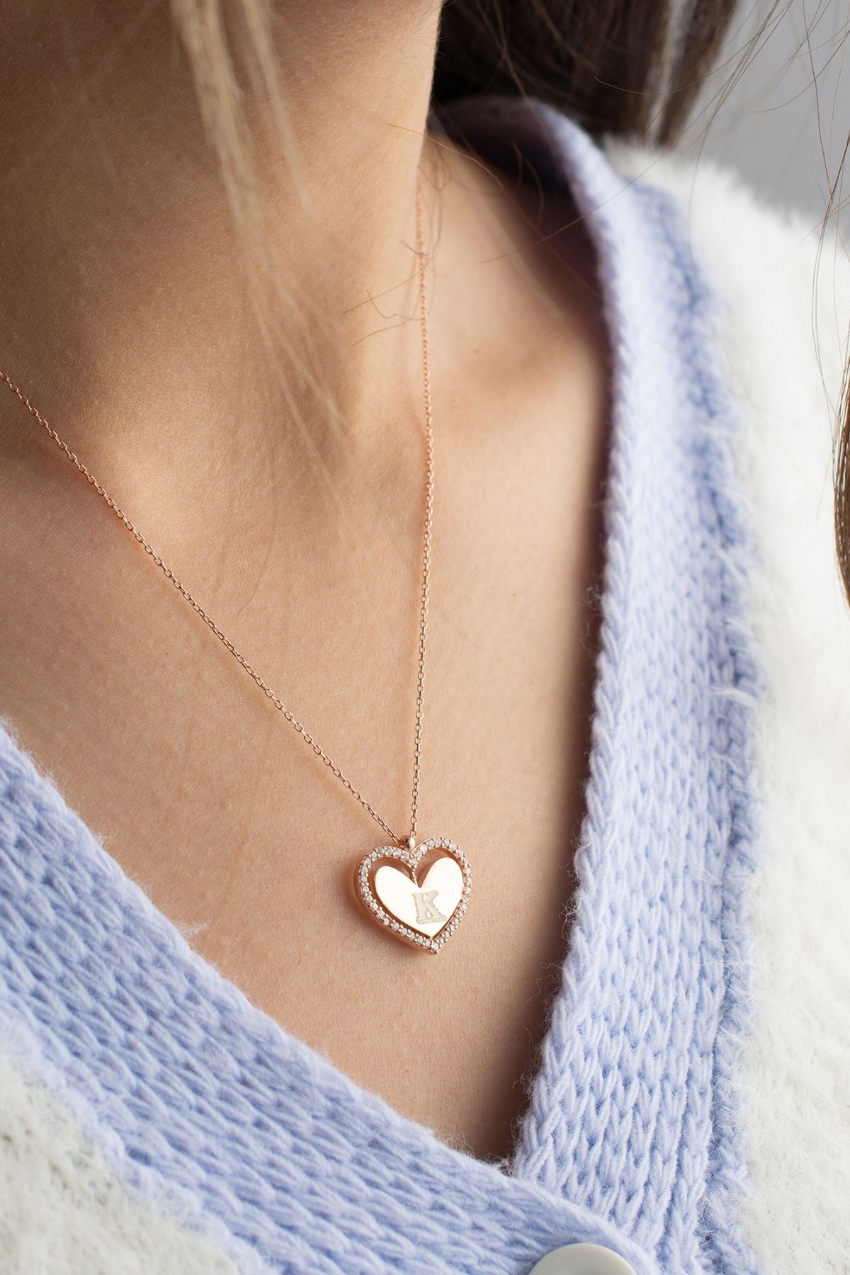 Gümüş Çift Taraflı Kalp Dönence Kolye