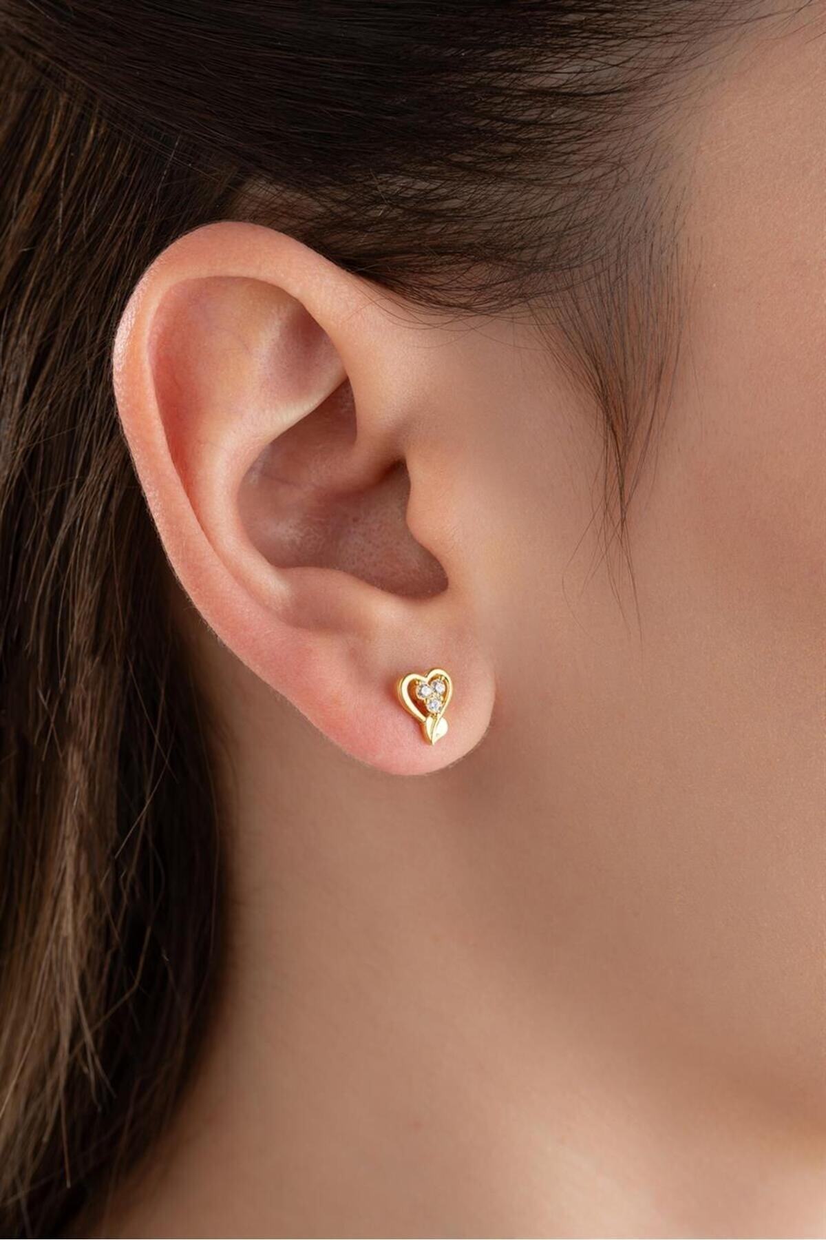 Gold Kalp Gümüş Küpe