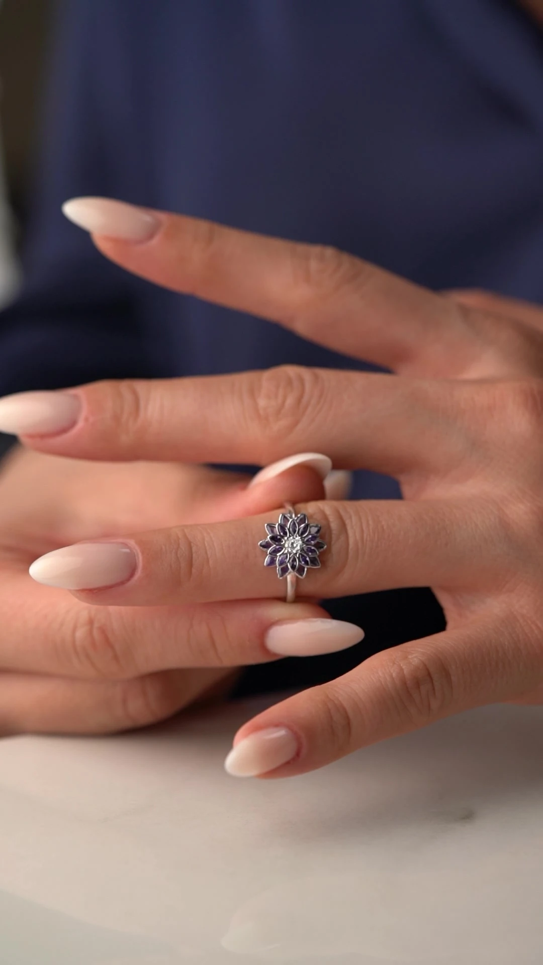 Gümüş Mor Taşlı Lotus Takı (Kolye-Küpe-Yüzük) Seti