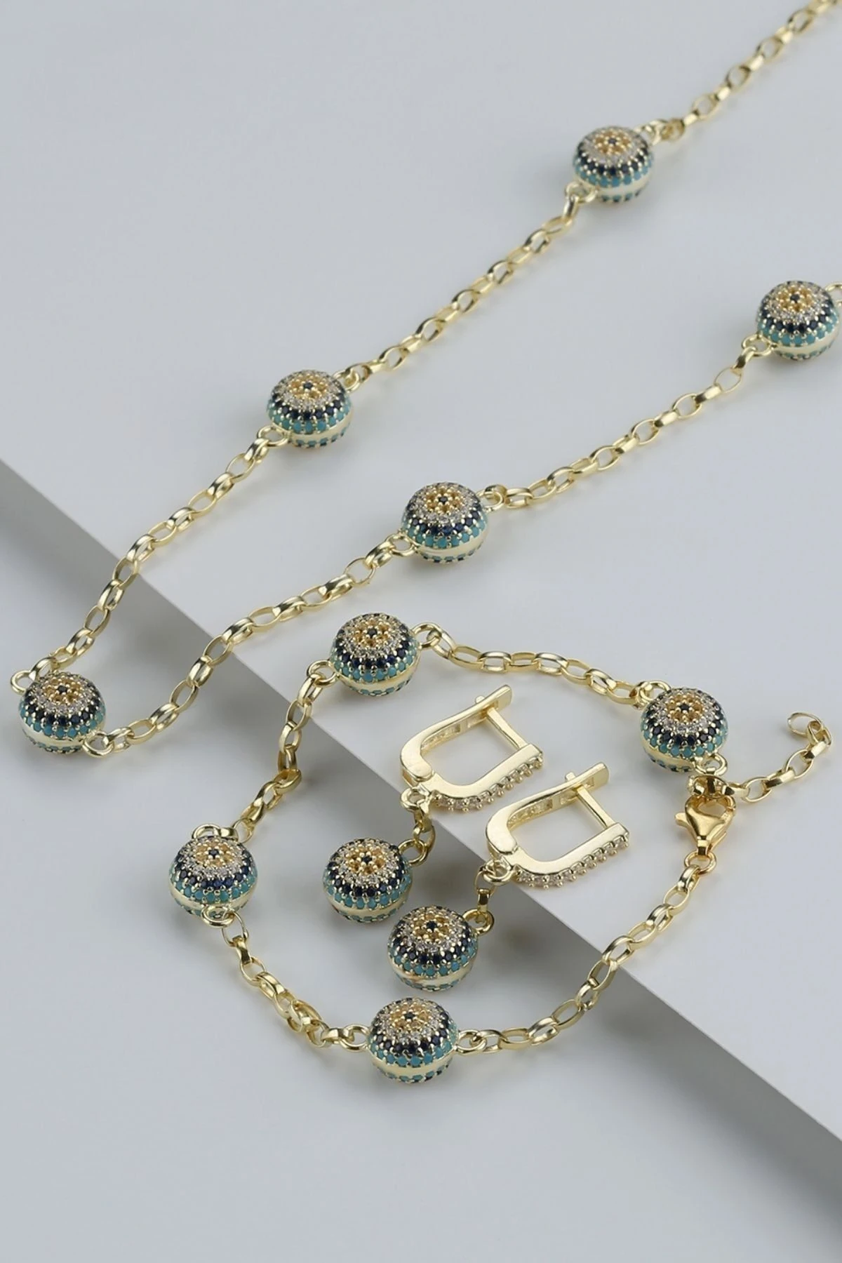 Gümüş Göz Nazarlı Takı Seti ( Kolye-bileklik-küpe )