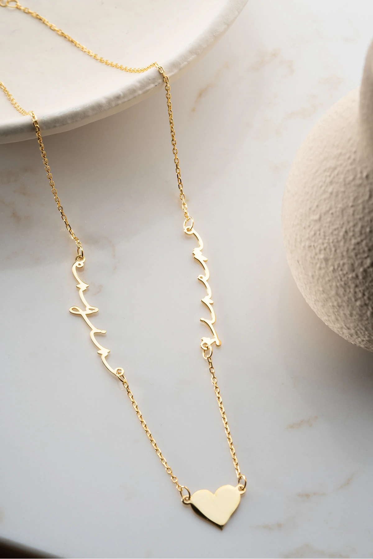 Gümüş Kişiye Özel Kalpli Çift İsimli Kolye