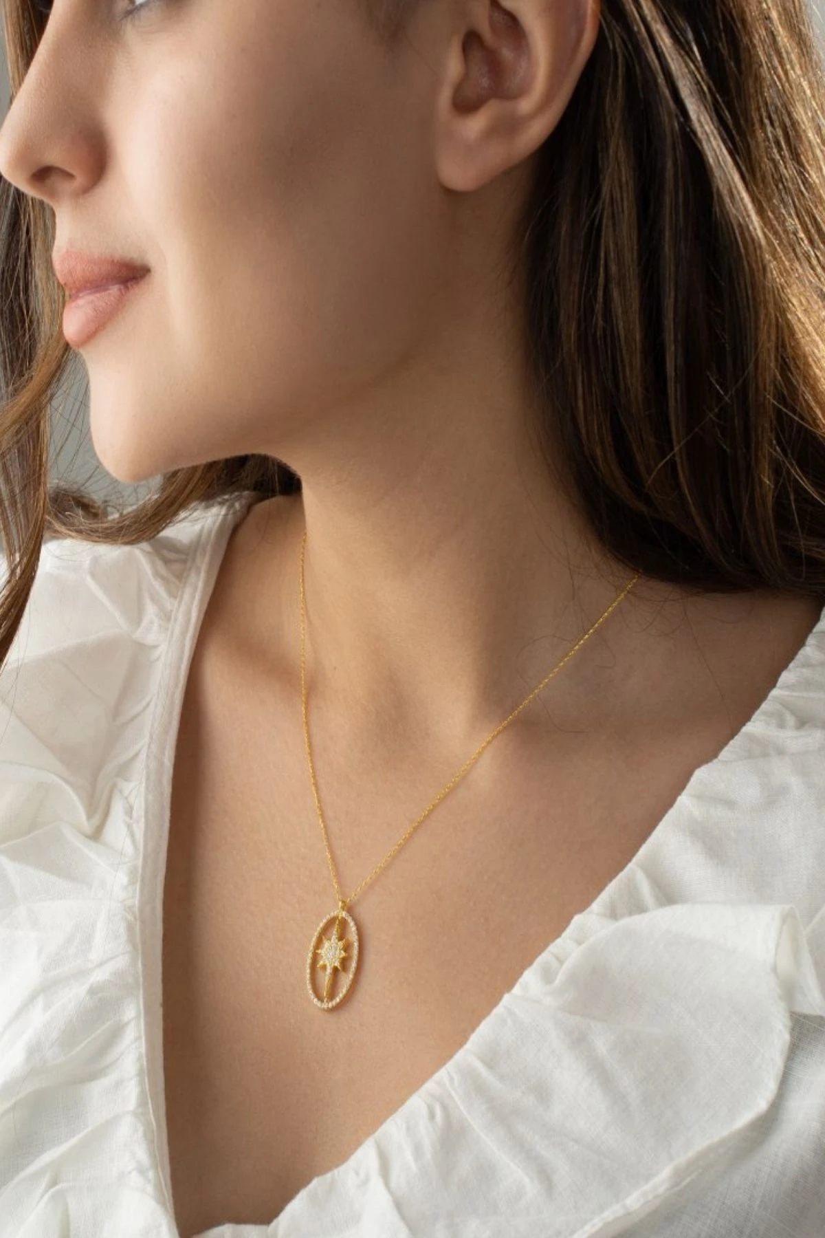 Gümüş Çift Taraflı Kutup Yıldızı Dönence Kolye