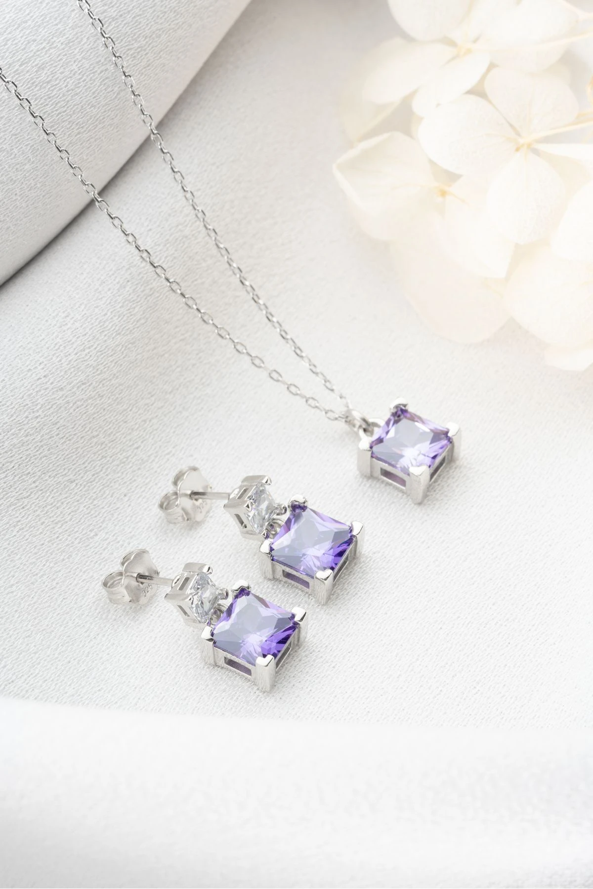 Gümüş Baget Taşlı Kolye Küpe Seti