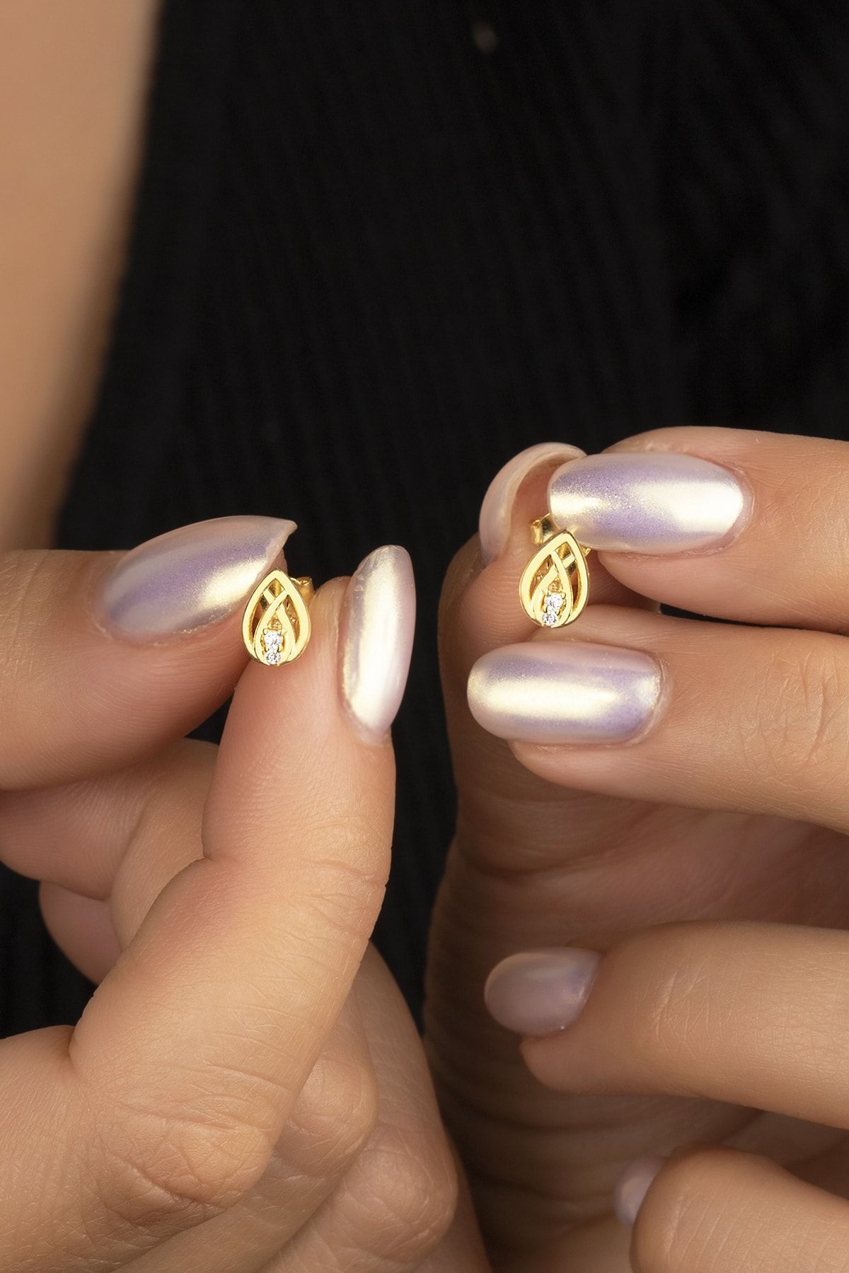 Gold Zirkon Taşlı Damla Gümüş Küpe