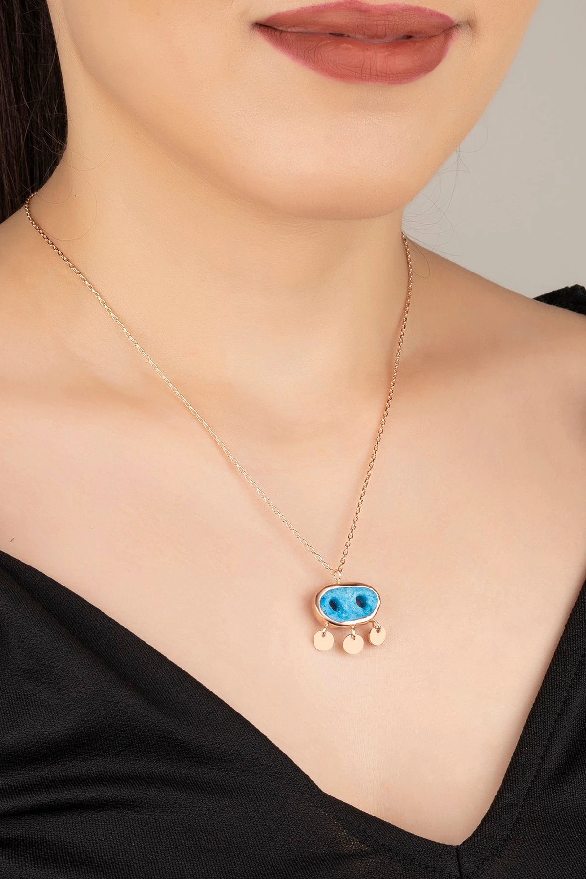 Gümüş Rose Süryani Gözü Kolye